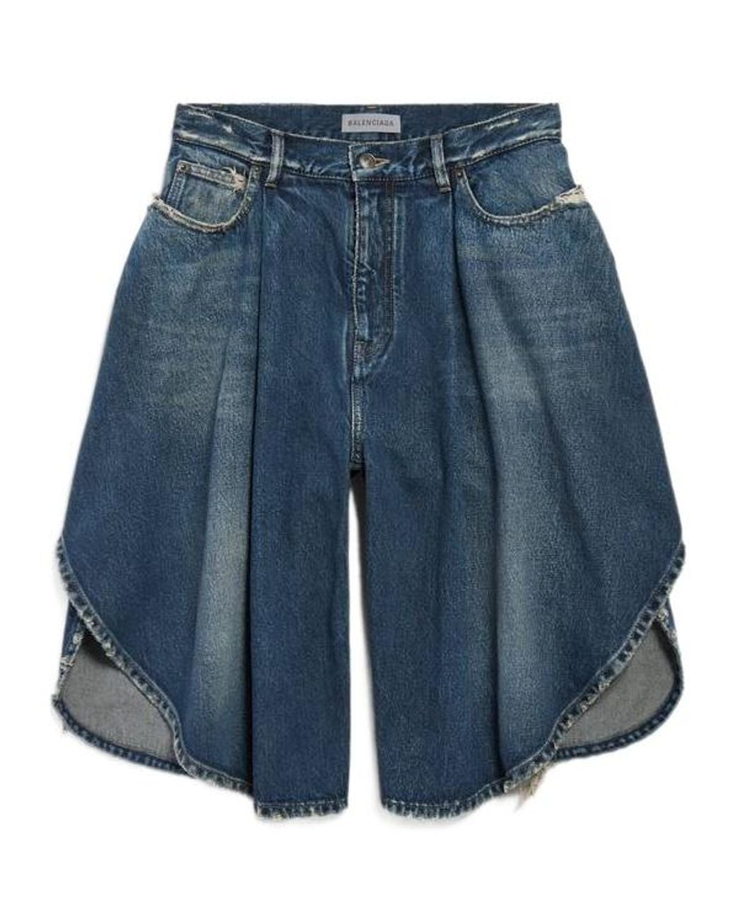Balenciaga Blue Distressed Tulip Bermuda Shorts