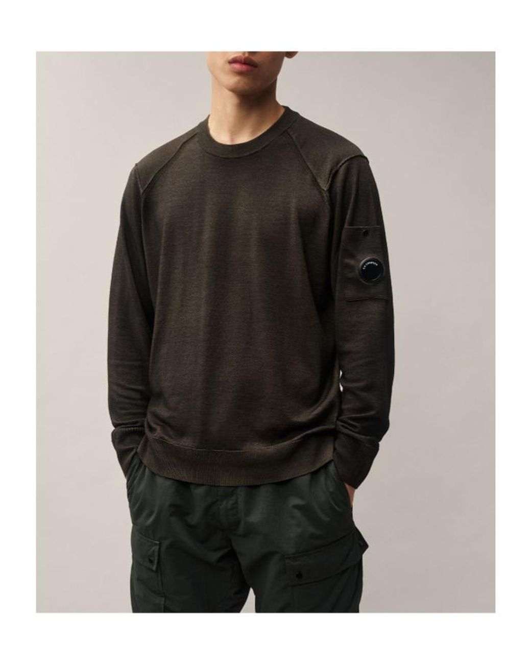 C P Company Black Merino Wool Re-Colour Lens Crewneck Sweater for men