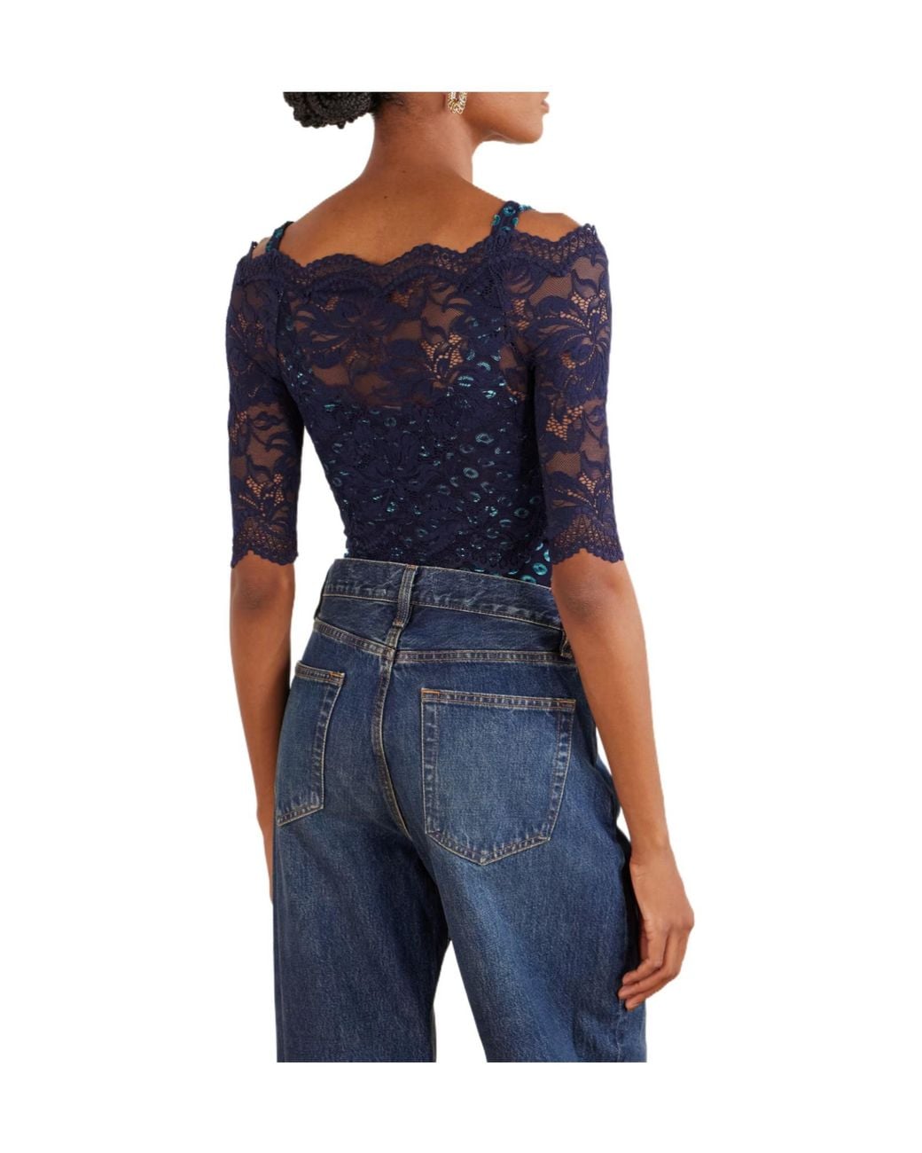 Rabanne Blue Rabanne Short-Sleeved Lace Top