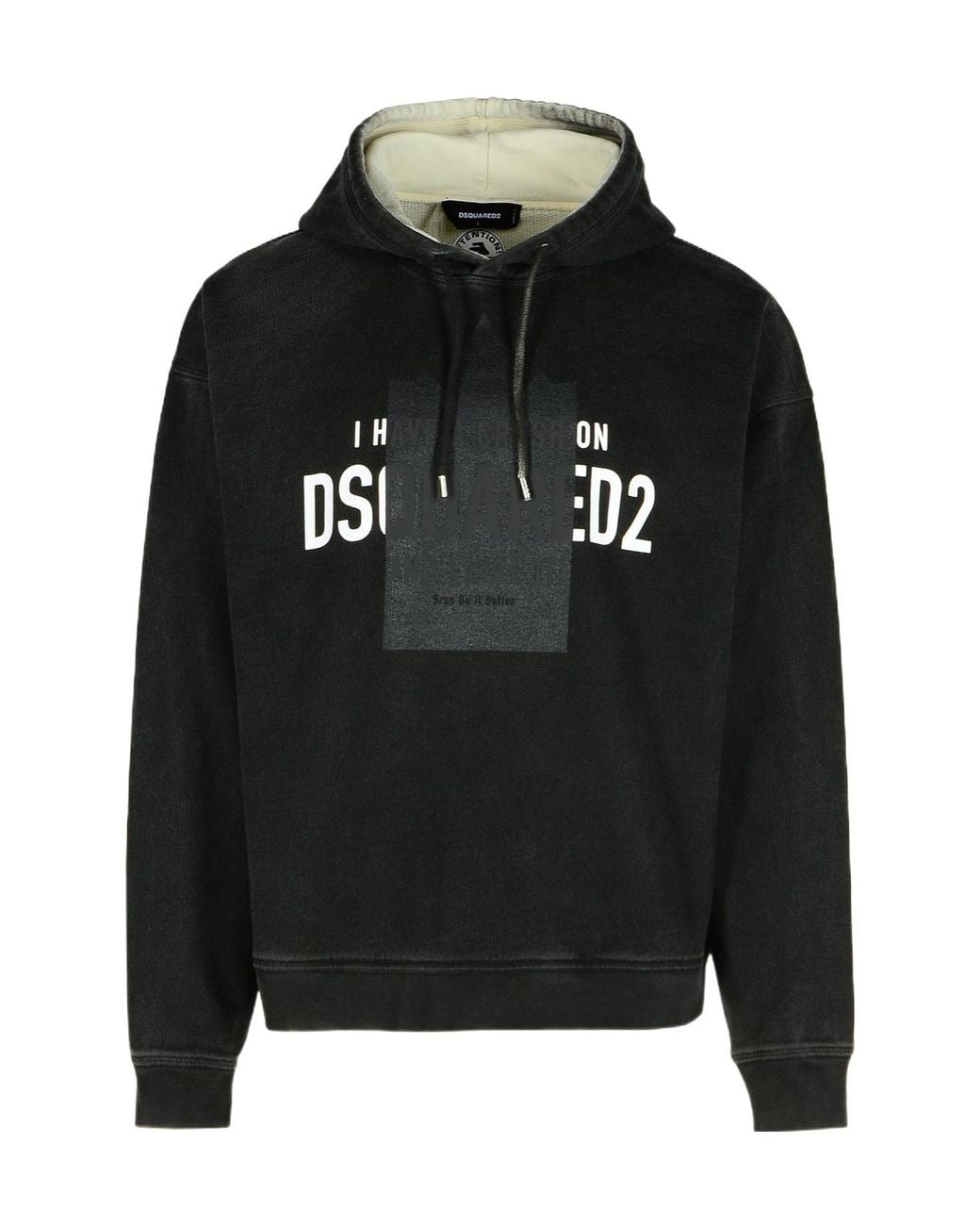 DSquared² Black Logo Printed Drawstring Hoodie for men
