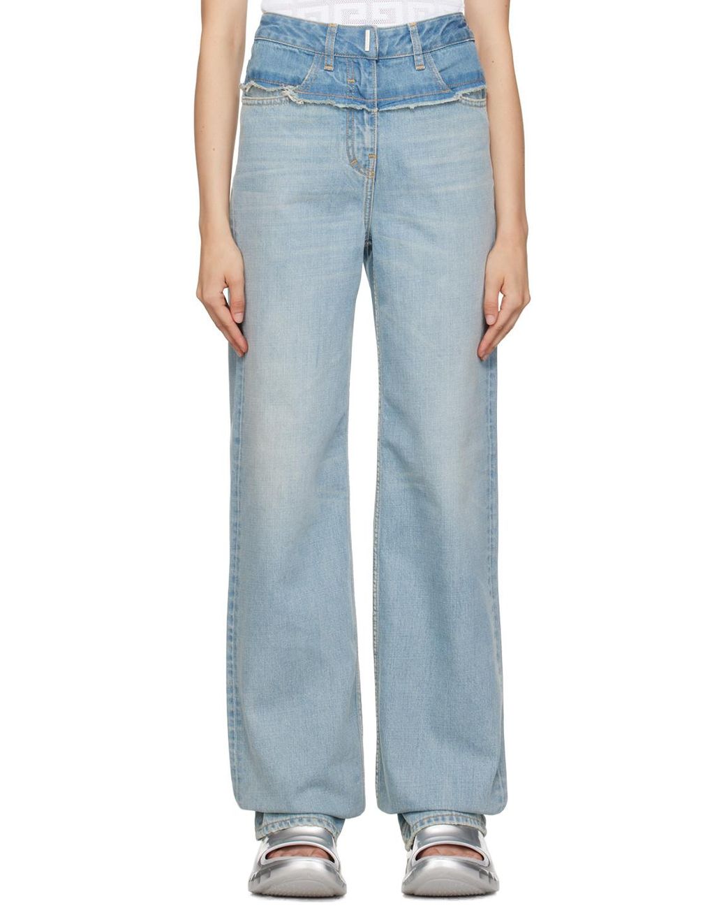 Givenchy Blue Frayed Edge Wide-Leg Jeans