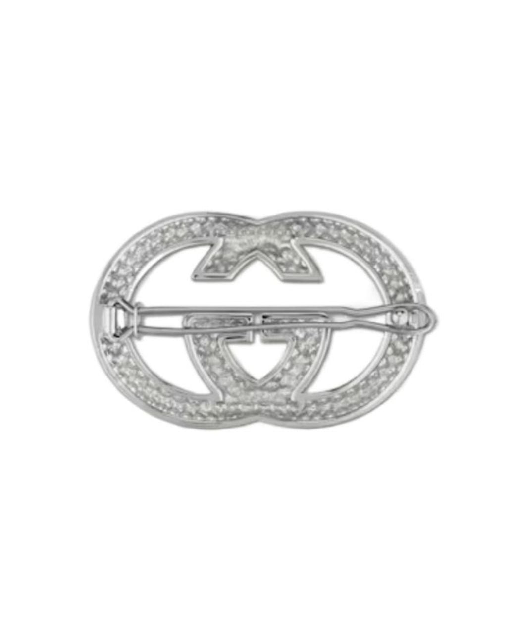 Gucci White Interlocking G Hair Clip With Crystals