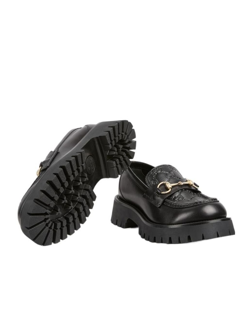 Gucci Black Lug Sole Horsebit Loafers