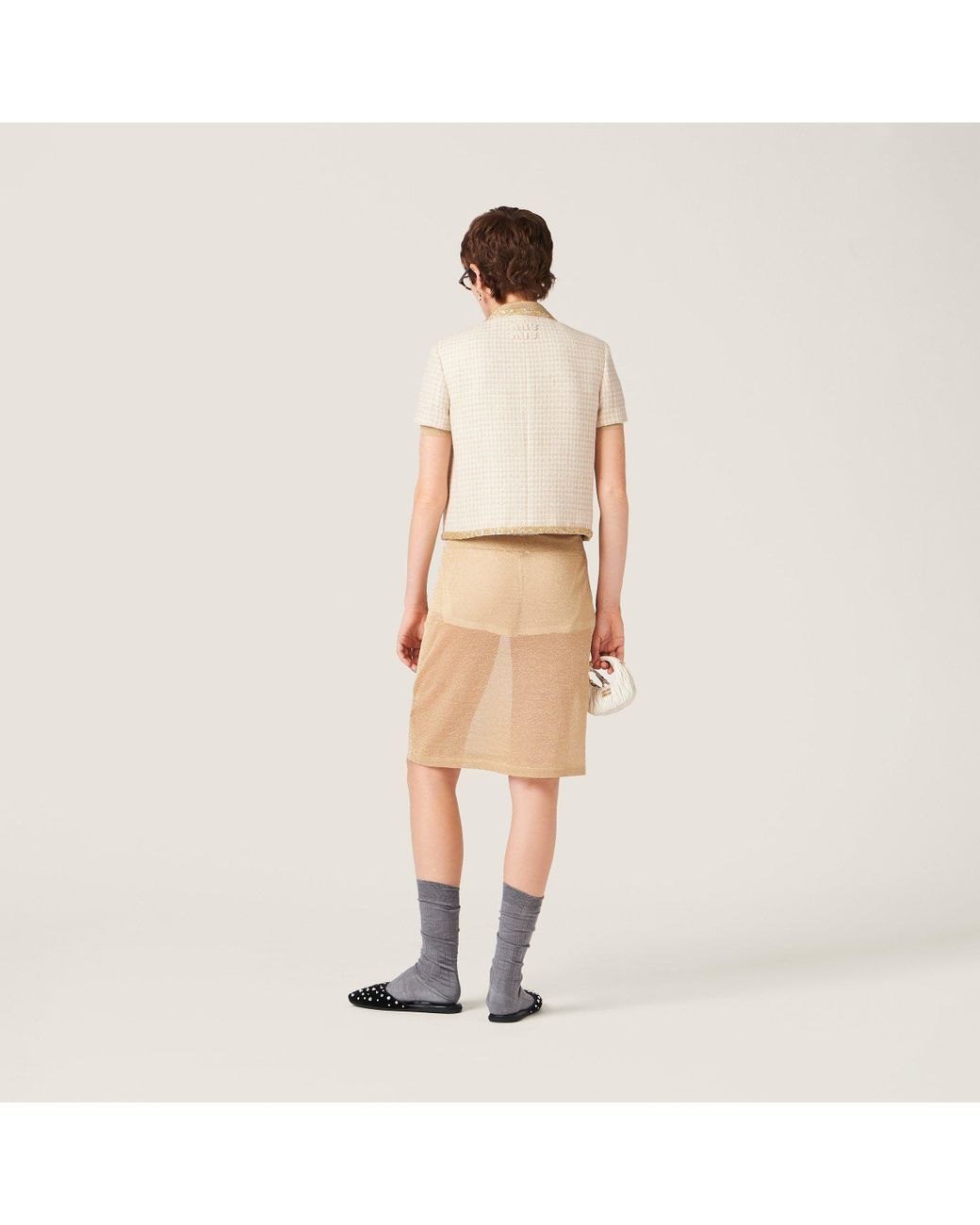 Miu Miu Natural Single-Breasted Tweed Jacket