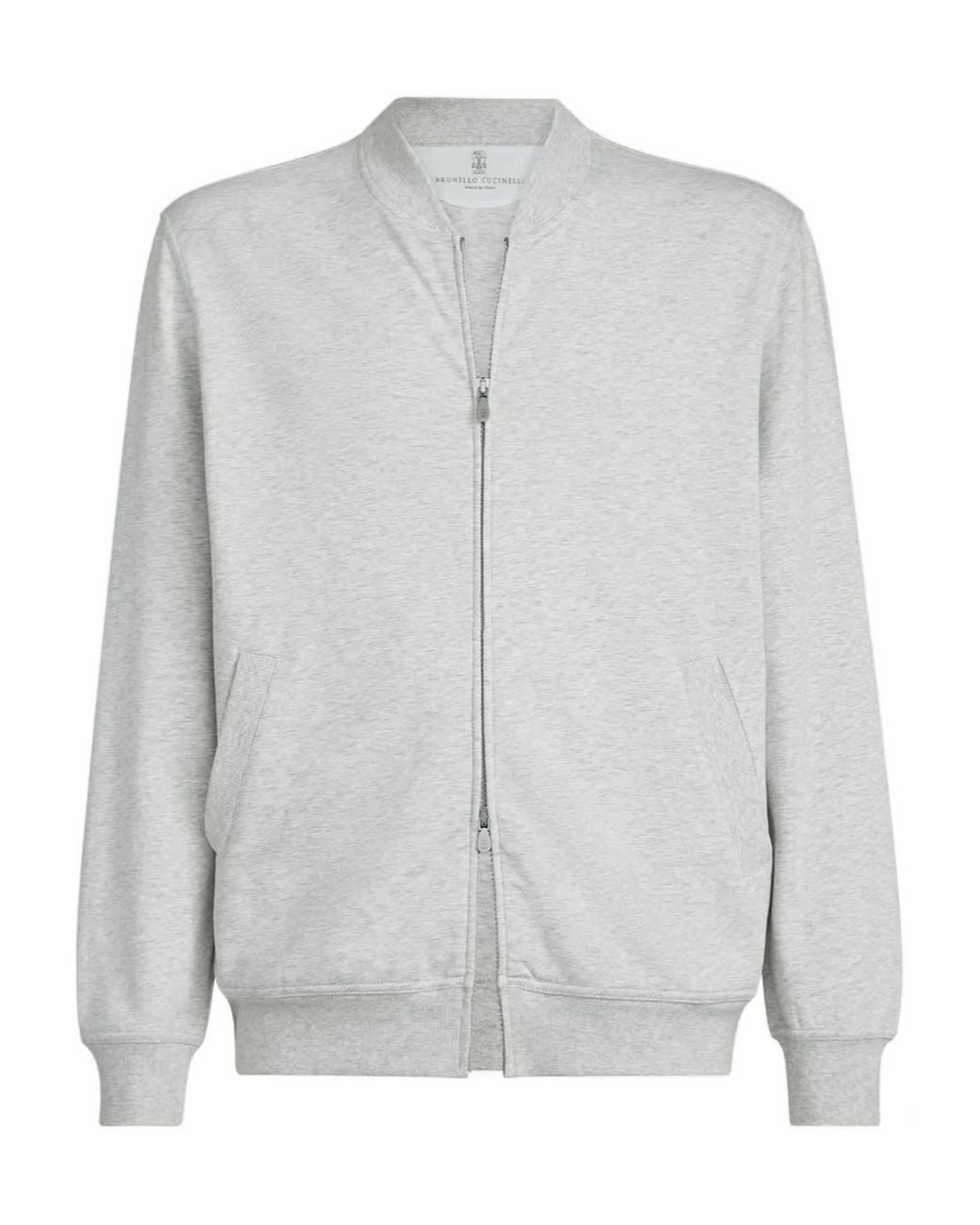Brunello Cucinelli Gray Crewneck Zip-Up Sweatshirt for men