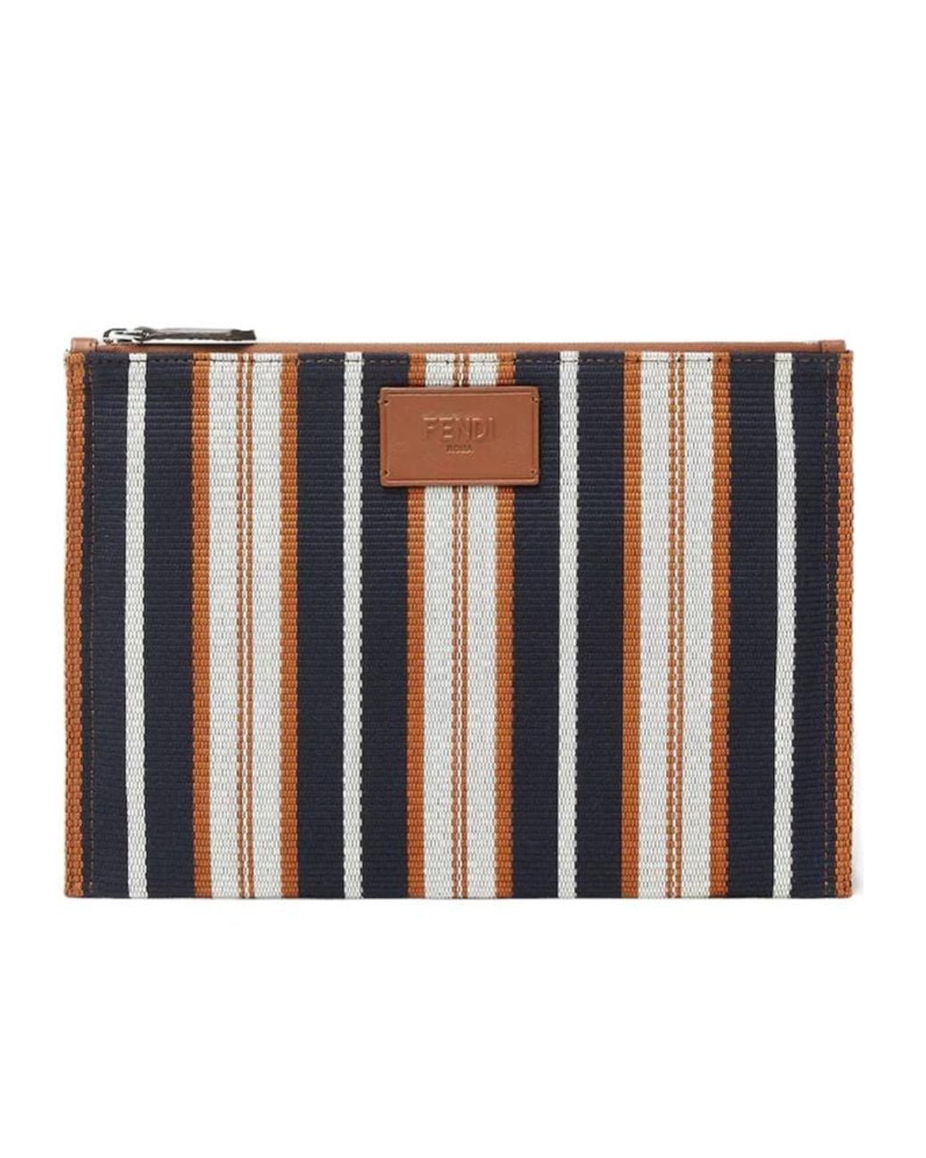Fendi Black Signature Striped Flat Medium Pouch for men