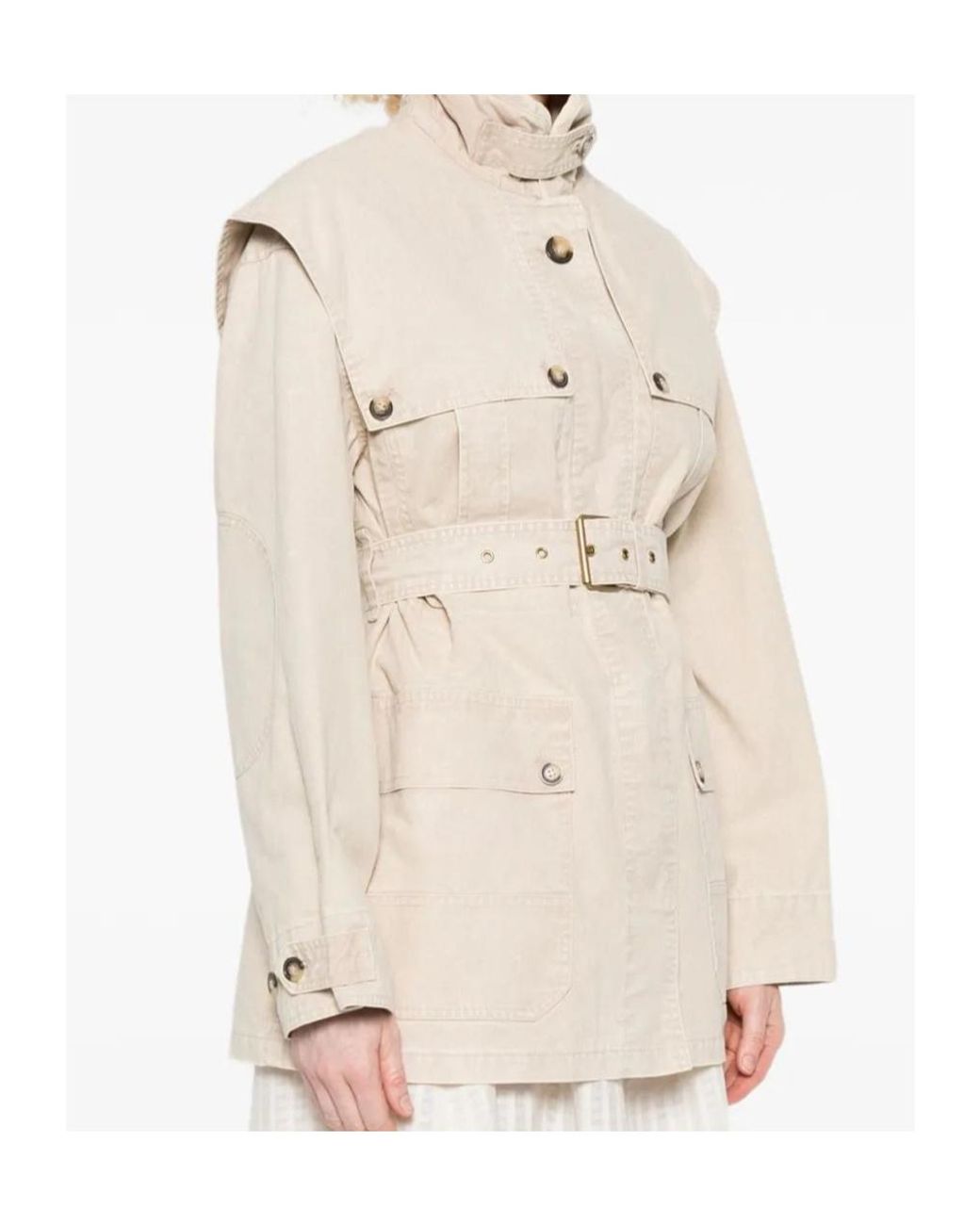 Isabel Marant Natural Belted Flap-Pocket Jacket