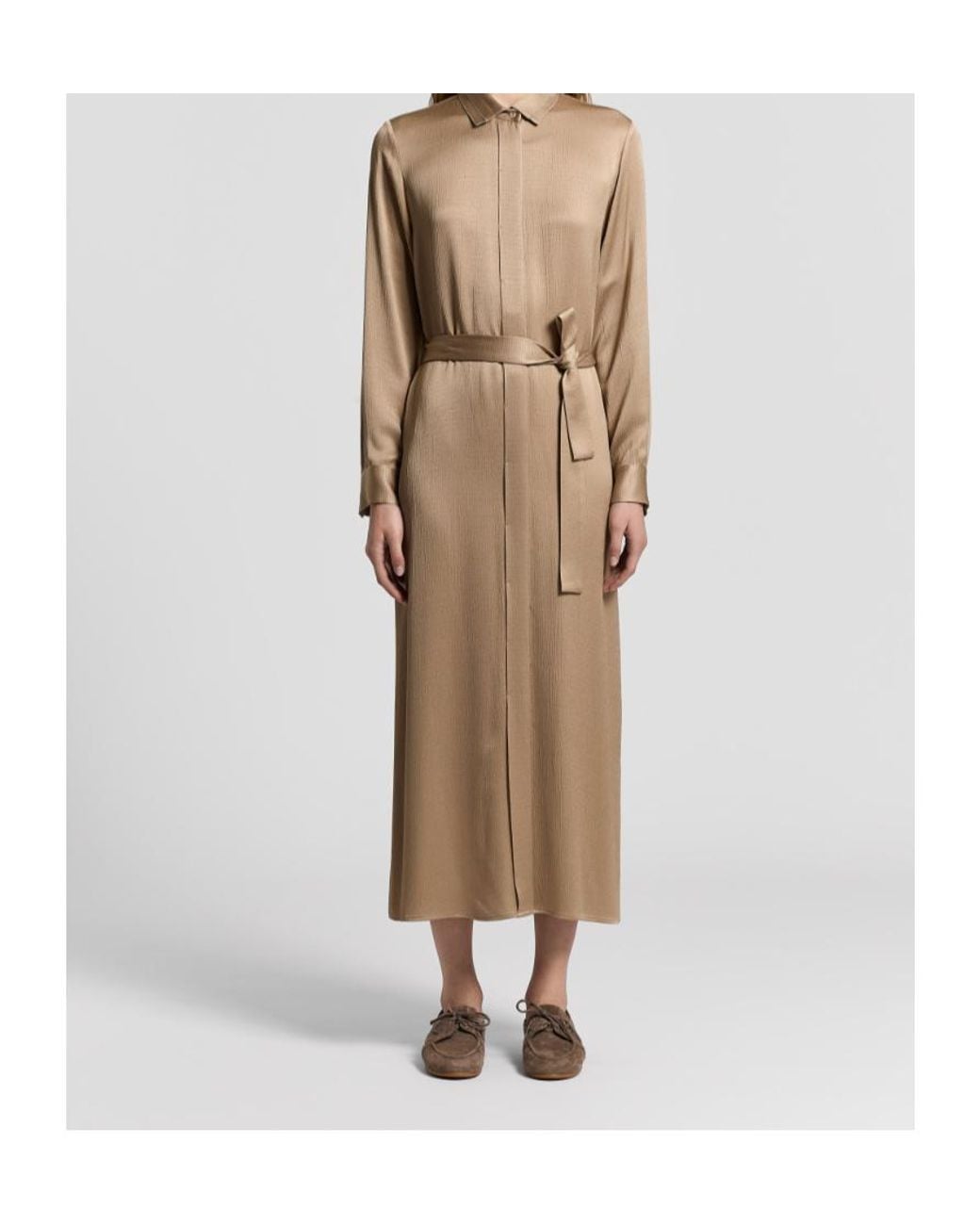 Peserico Natural Long Sleeve Belted Midi Dress
