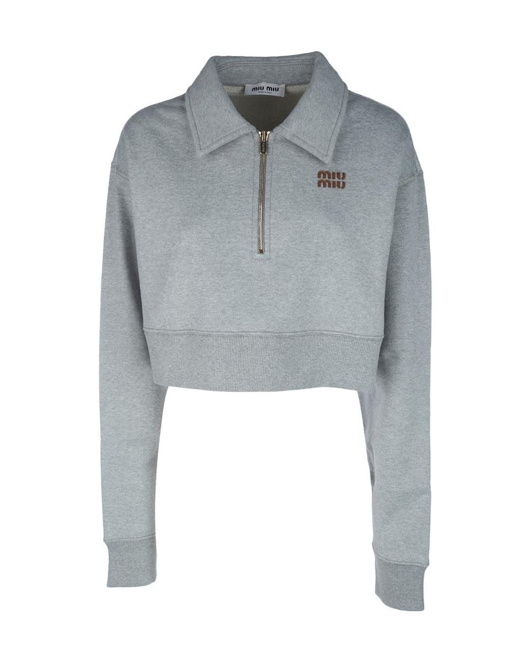 Miu Miu Blue Long-Sleeved Cropped Polo Shirt