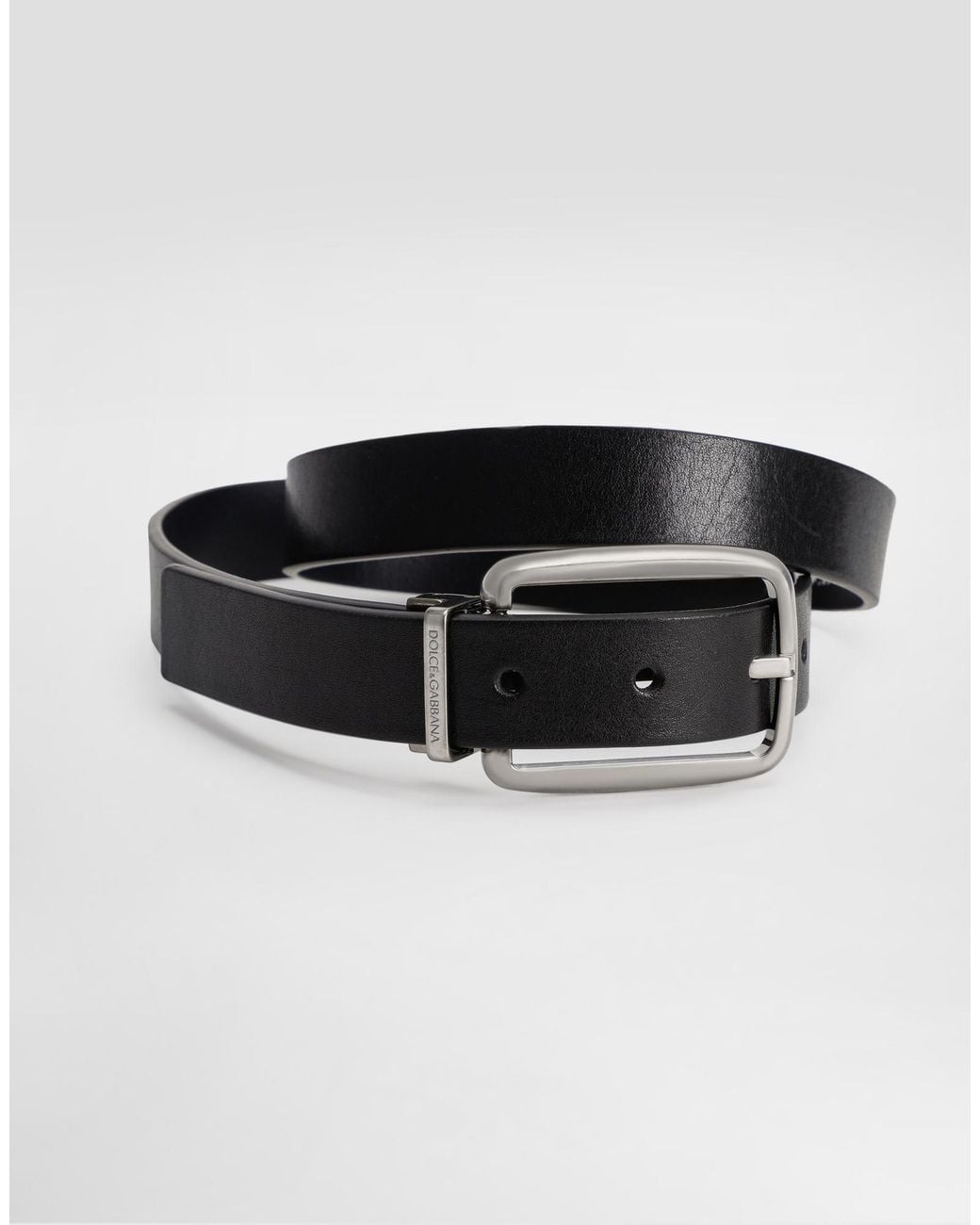 Dolce & Gabbana White Leather Rectangle-Buckle Belt for men
