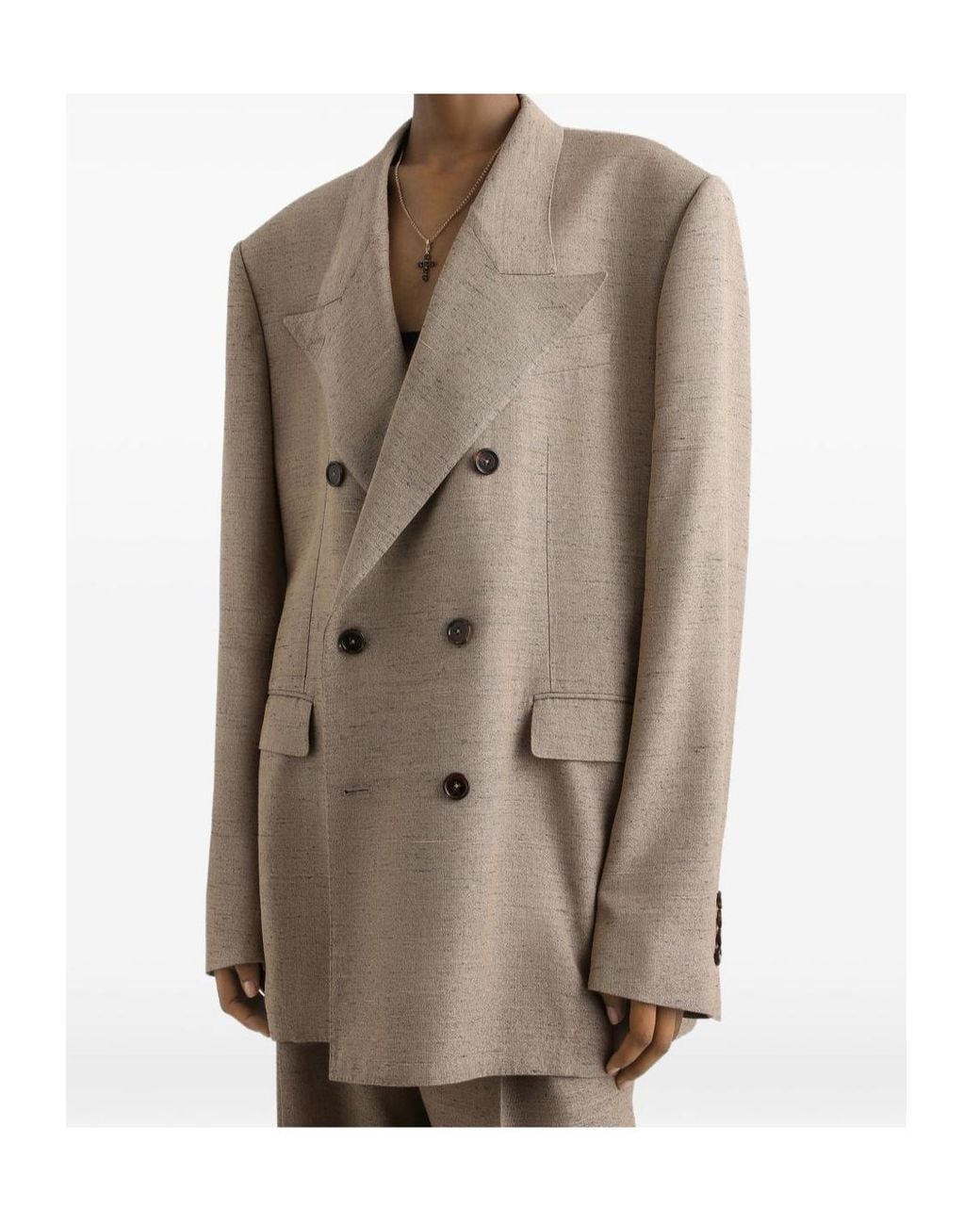 Dolce & Gabbana Natural Viscose Linen Double-Breasted Blazer