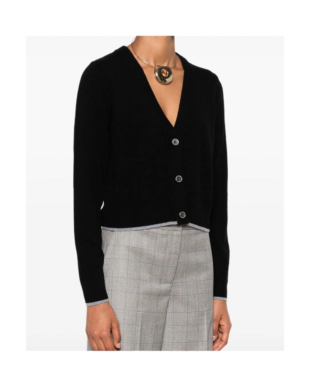 Pinko Black Cropped Cardigan Sweater With Deep V-Neckline