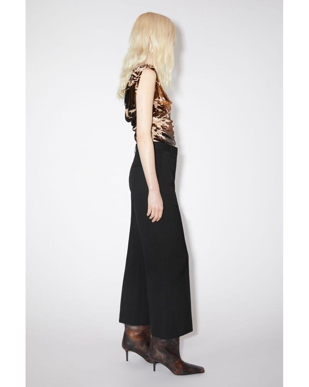 Acne Black Pressed-Crease Cropped-Leg Trousers