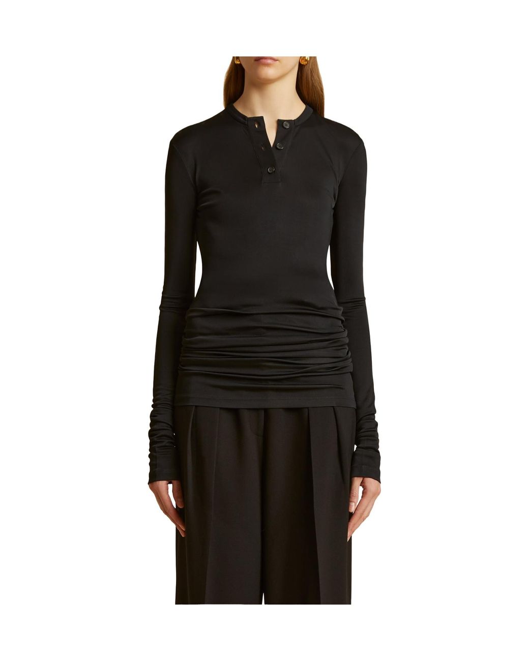 Khaite Black Long-Sleeved Button T-Shirt