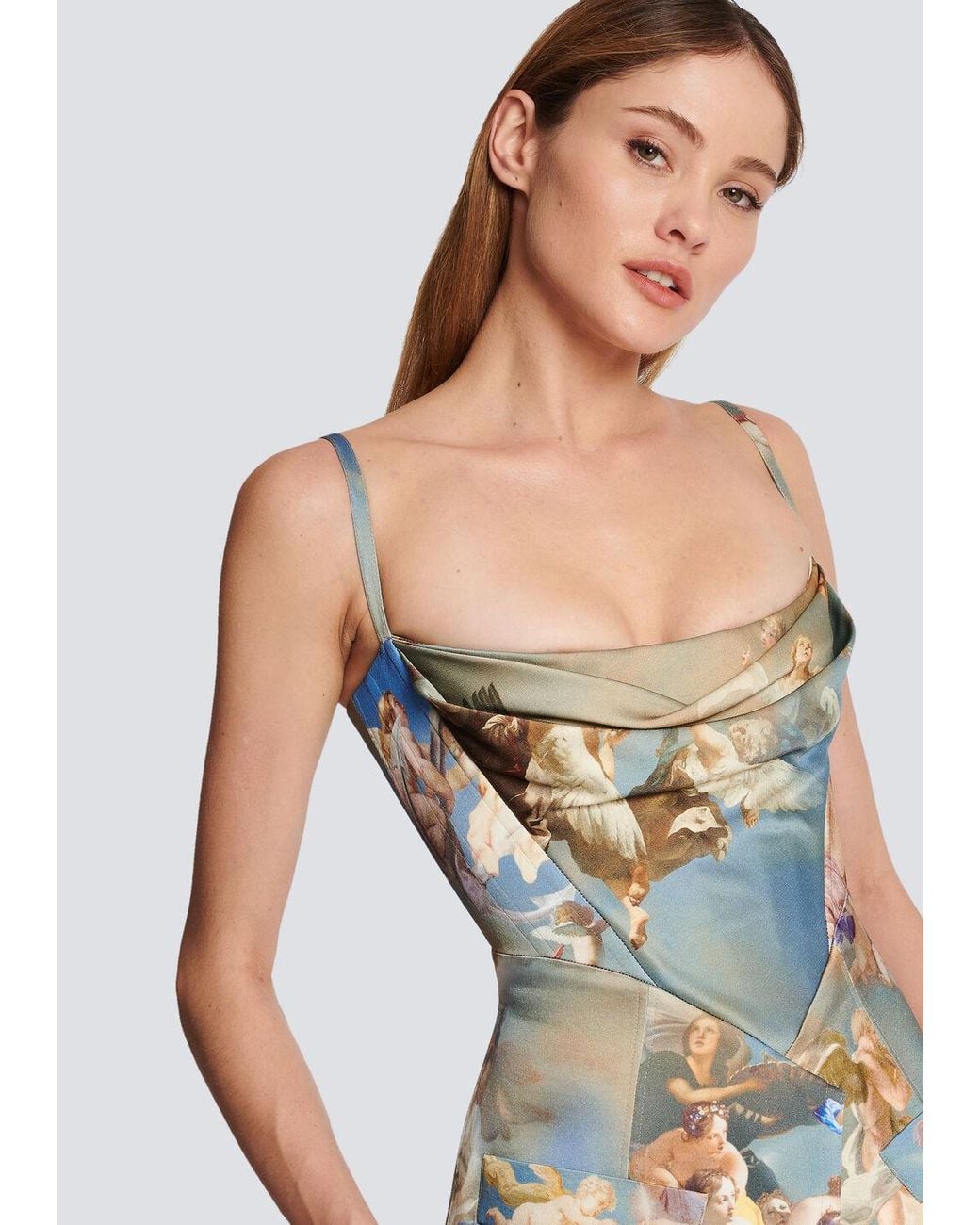 Balmain Blue Sky Printed Satin Corset Top