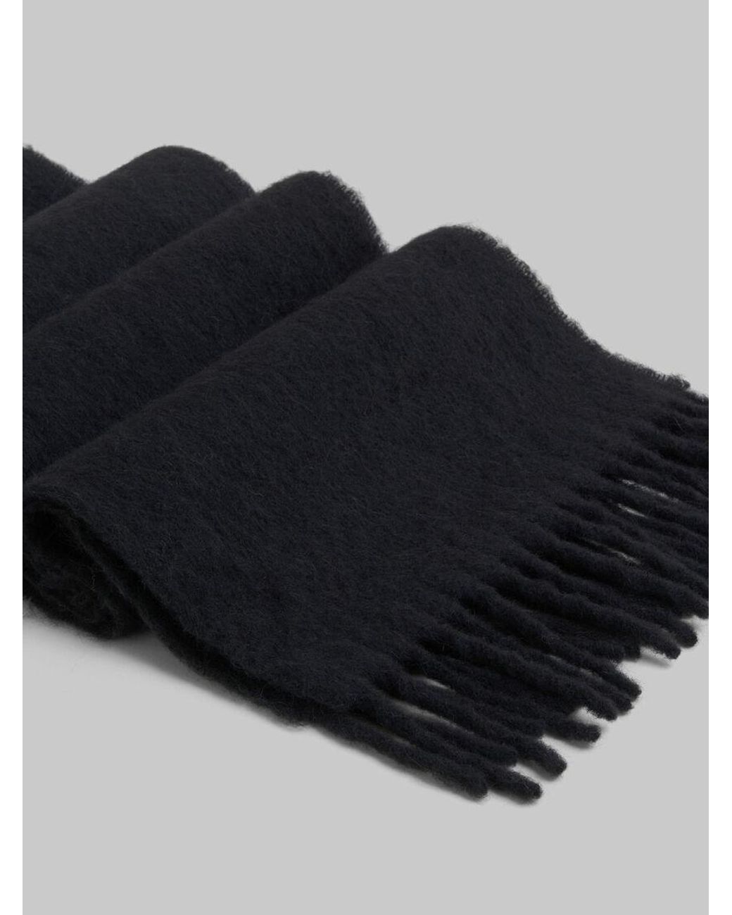 Marni Black Logo Patch Fringed-Edge Scarf