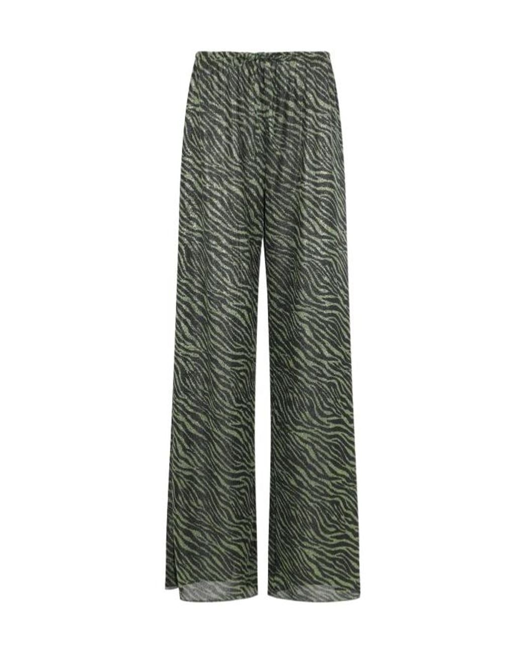 Oseree Green Oséree Animal Printed Straight-Leg Trousers