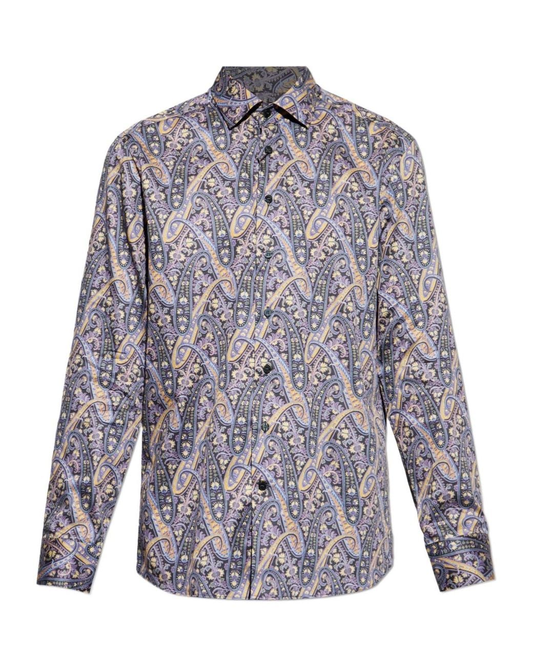 Etro Blue Maxi Flower Paisley Shirt for men