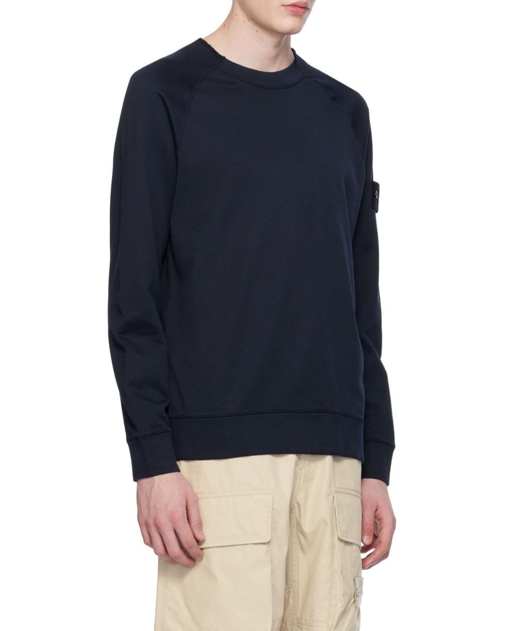 Stone Island Blue Compass Logo Patch Crewneck Sweatshirt for men