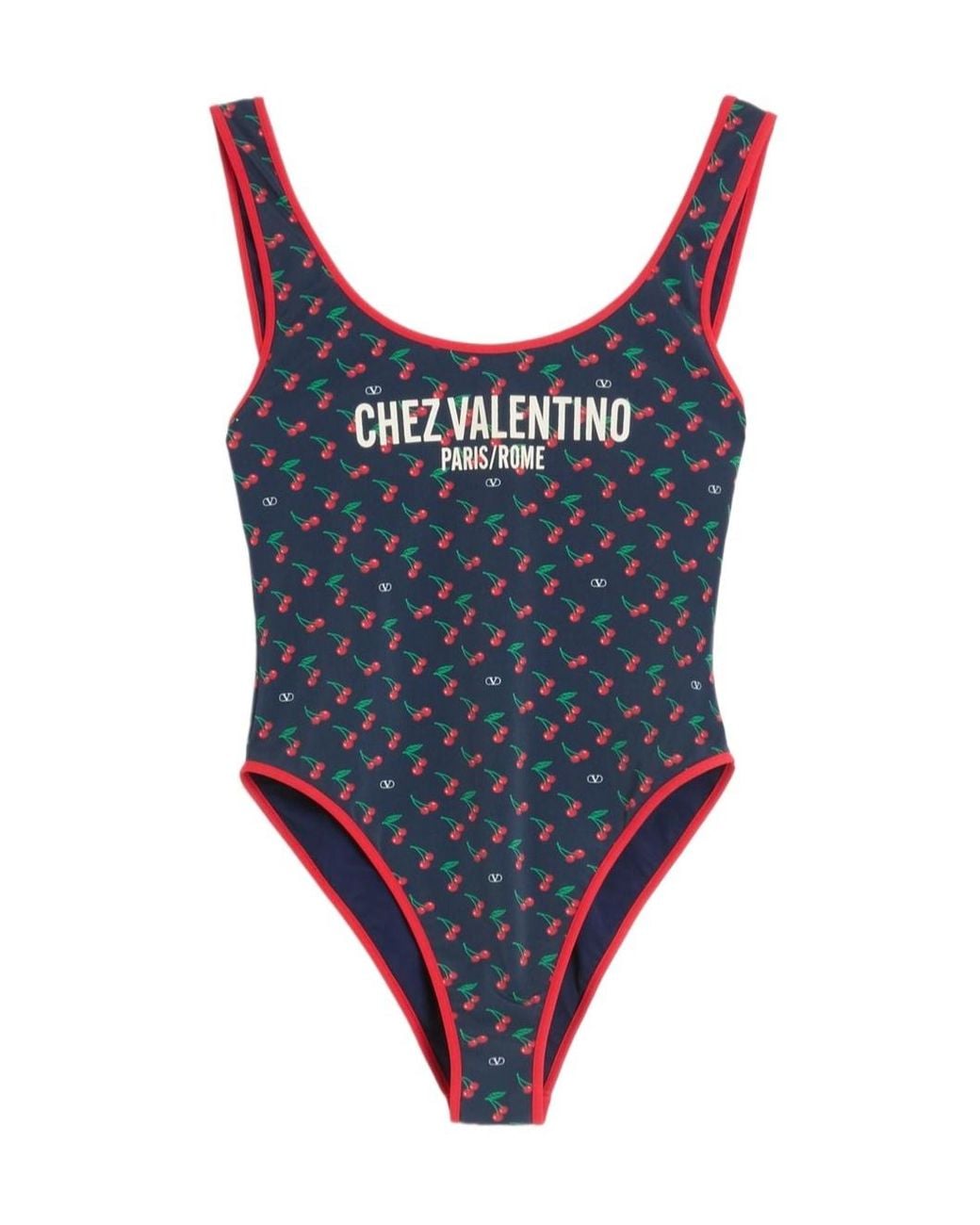 Valentino Blue Cherry Printed Sleeveless Swimsuit
