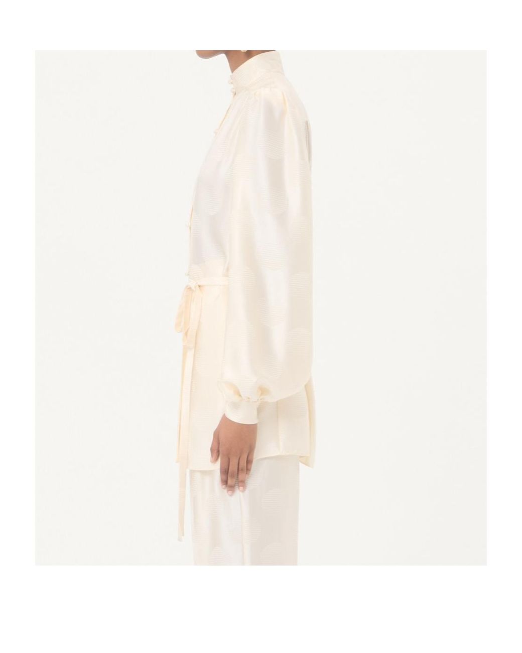 Valentino White Jacquard Polka Dot Patterned Belted Shirt