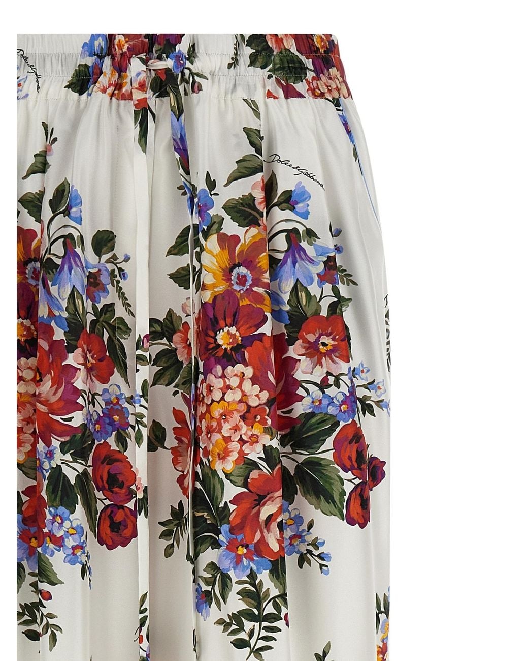 Dolce & Gabbana White Vanity Floral Wide-Leg Pants