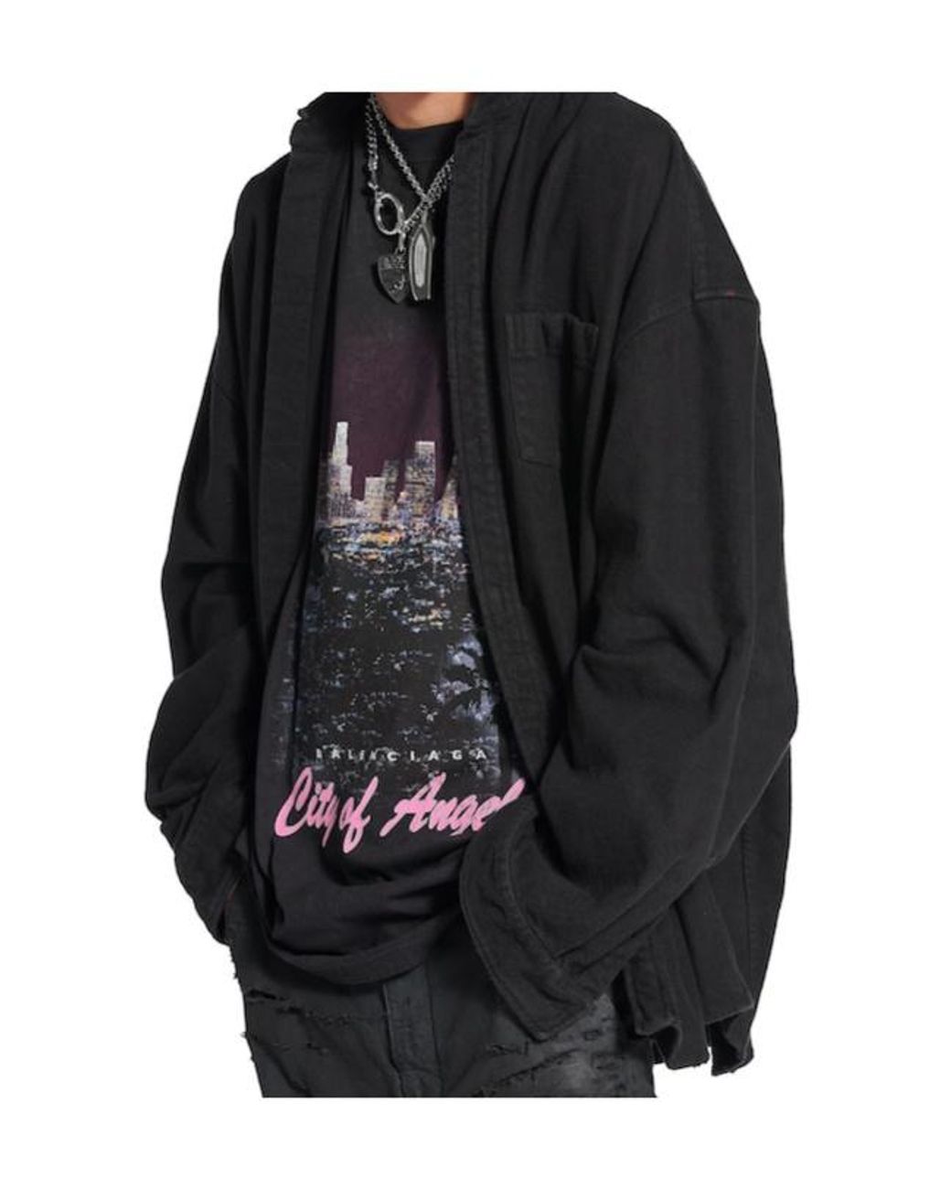 Balenciaga Black Graphic Printed Layered Shirt for men
