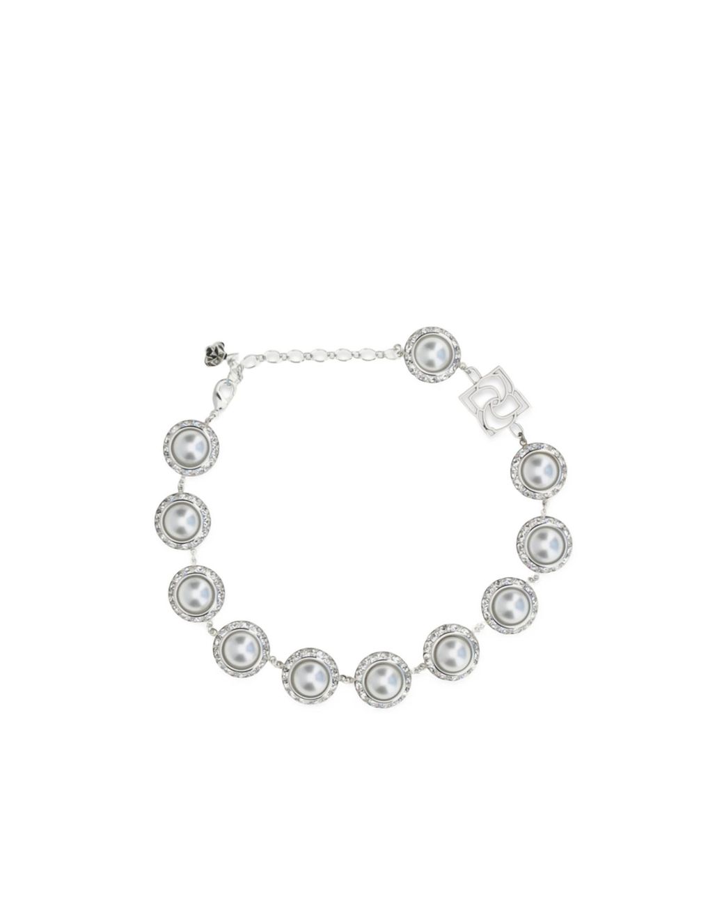 Magda Butrym White Crystal Pearl Chain Necklace