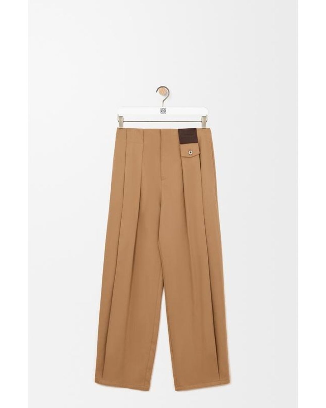 Loewe Natural Pleated Leather-Patch Trousers for men