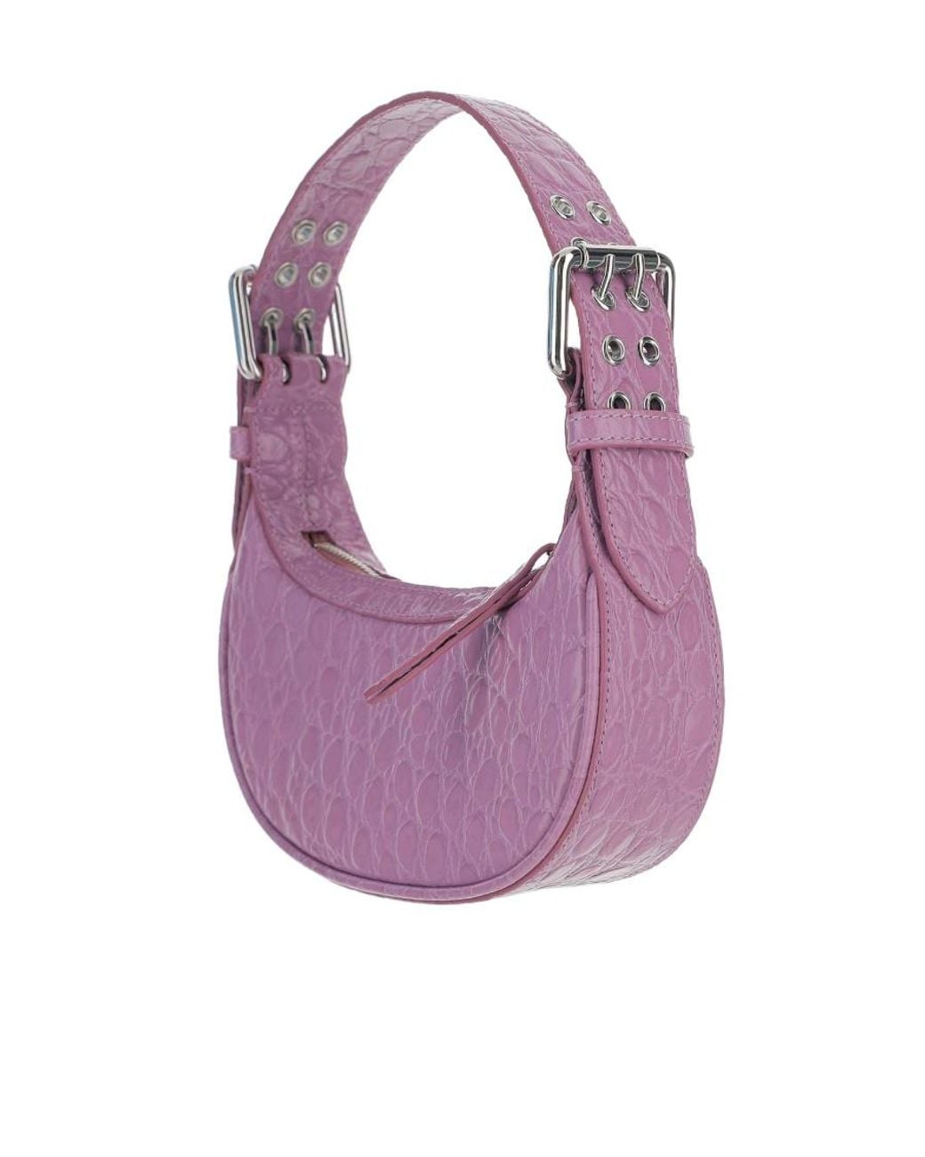 By Far Purple Embossed Zipped Mini Shoulder Bag