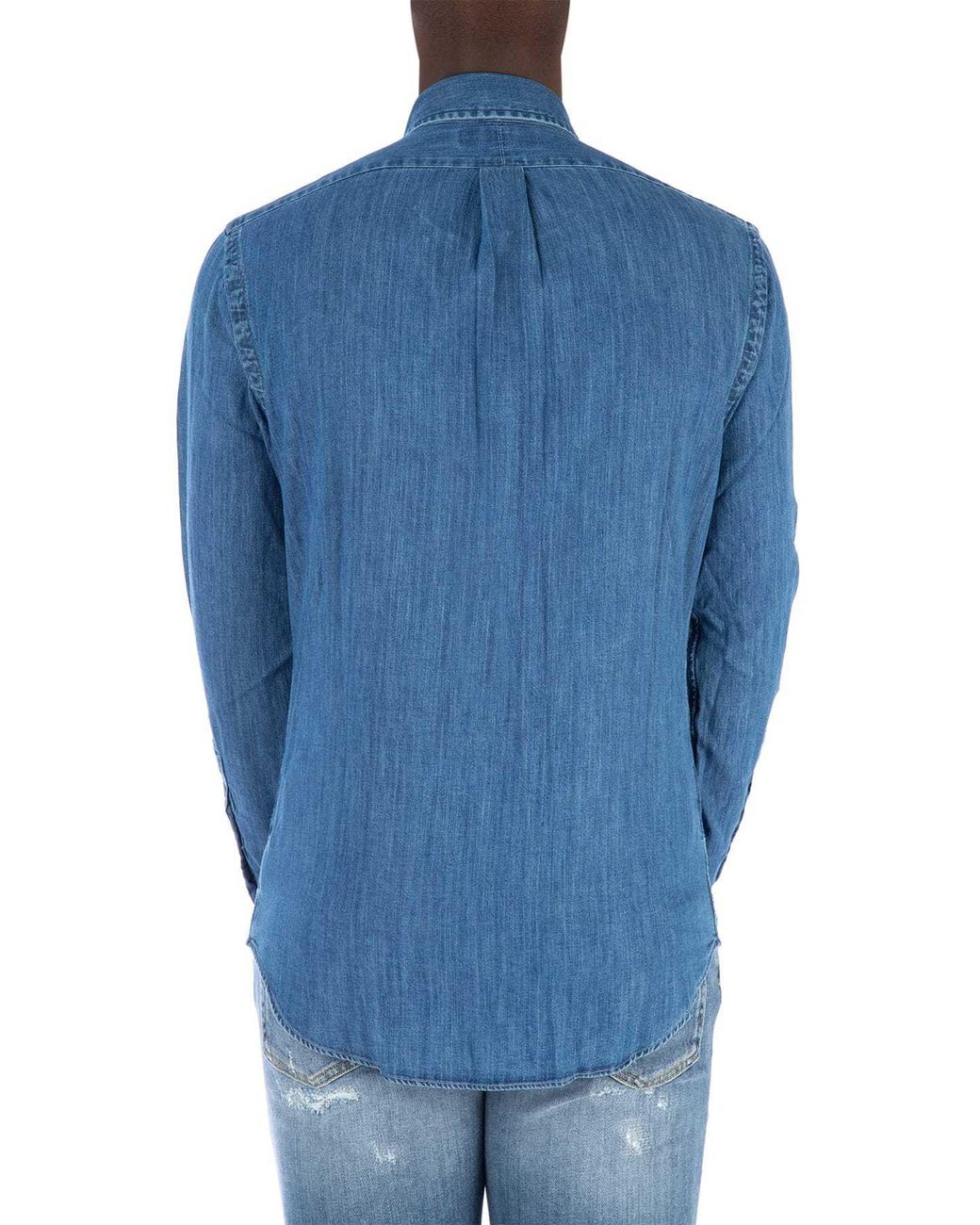 Ralph Lauren Blue Polo Logo Embroidered Denim Shirt for men