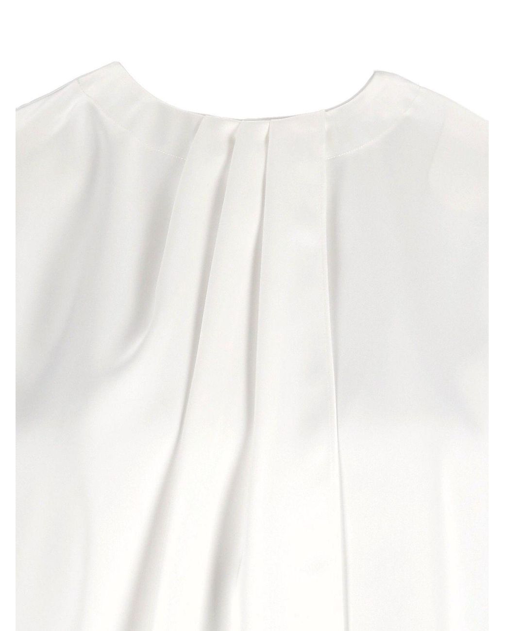 Emporio Armani White Crewneck Pleated Cap-Sleeved Blouse