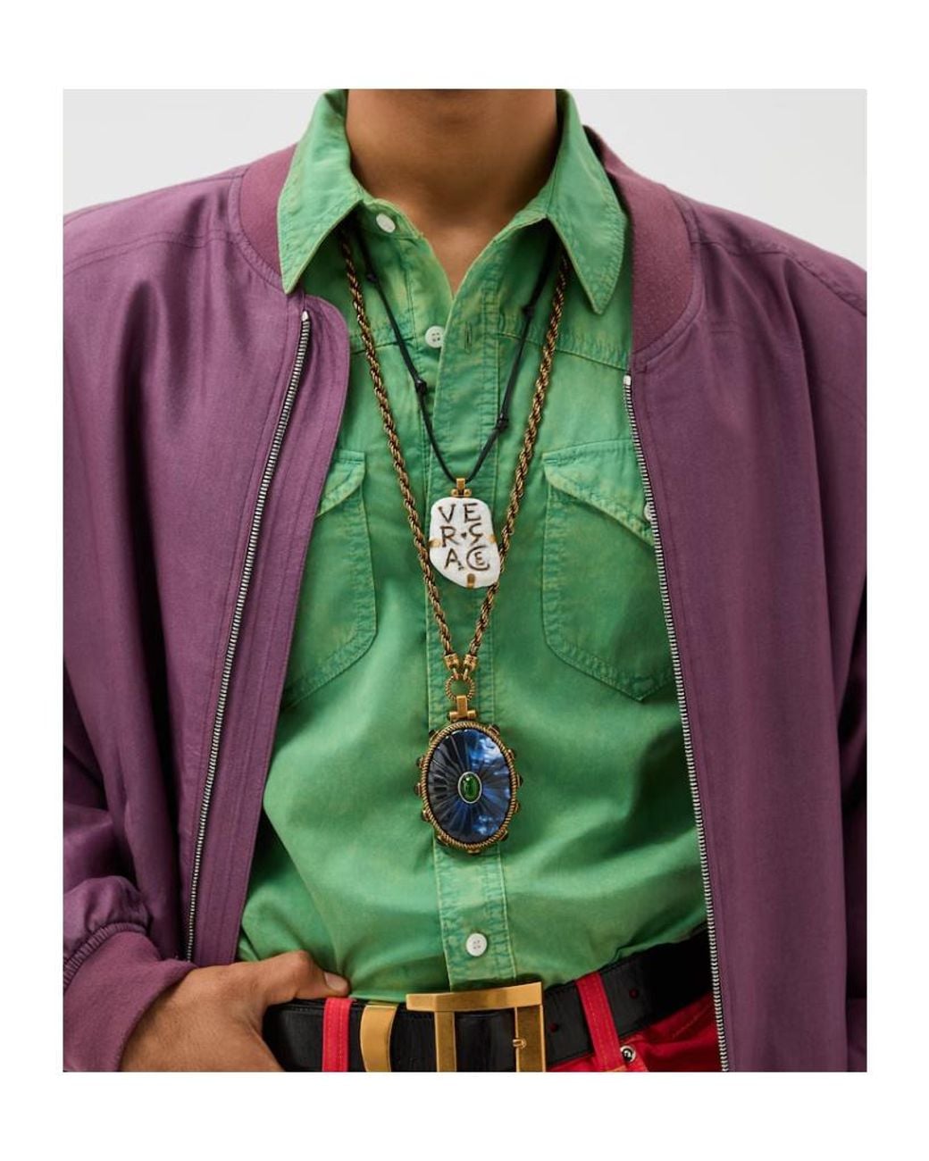 Versace White Oval Pendant Long Necklace for men