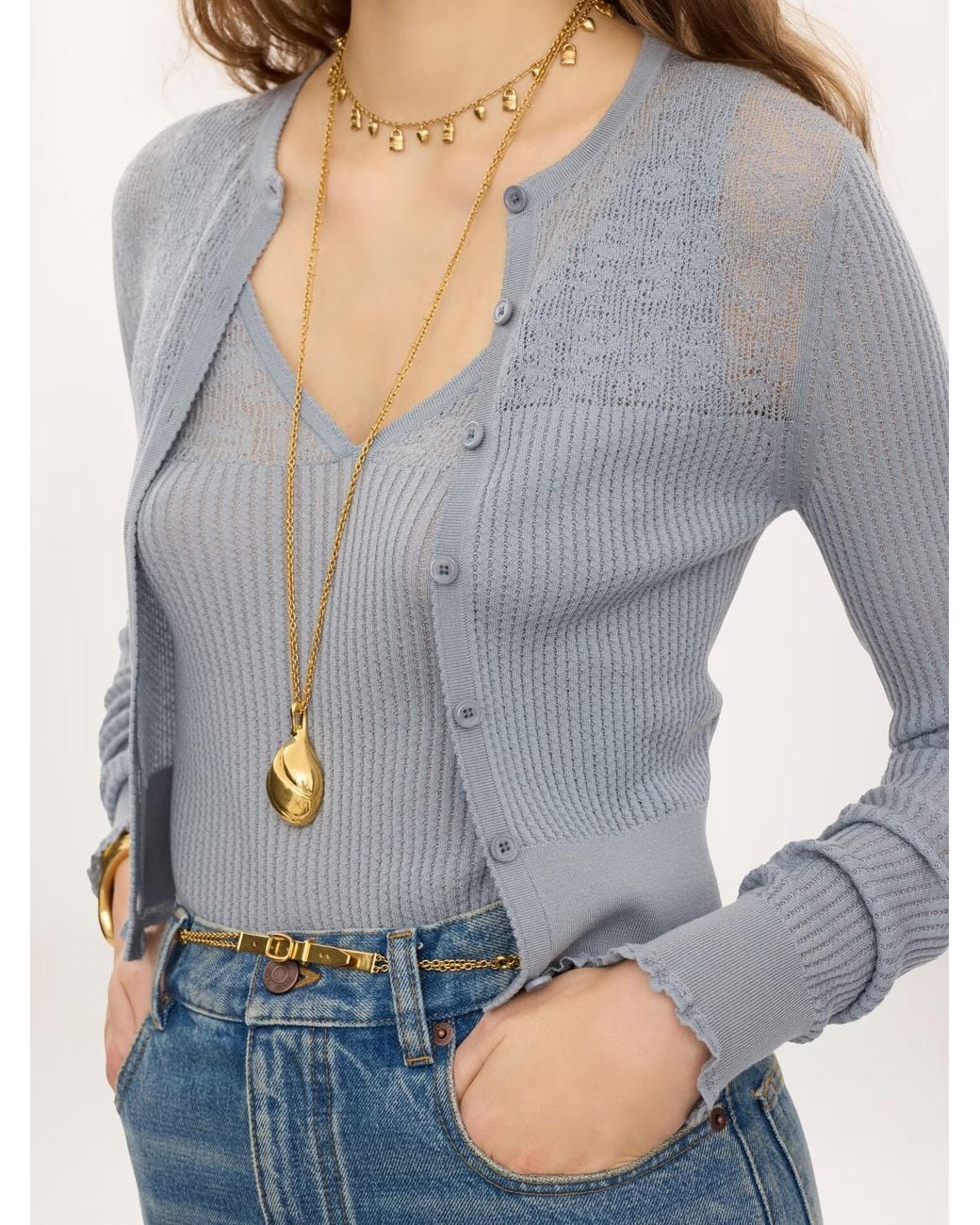 Chloé Blue Chloé Ribbed Cardigan