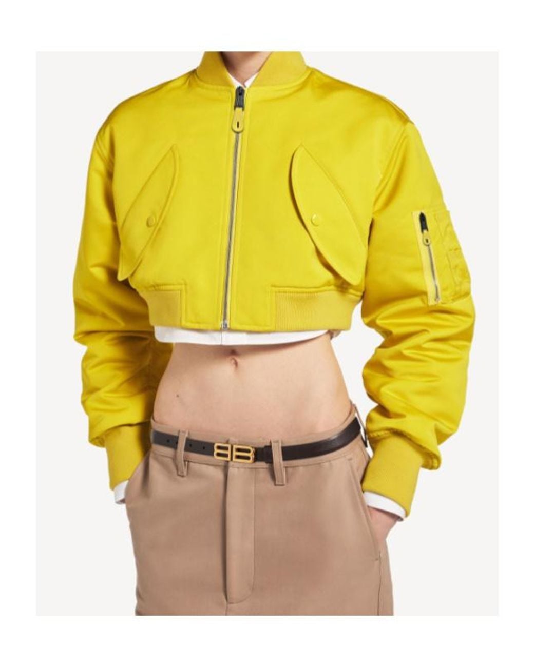 Balenciaga Yellow Cropped Bomber Jacket