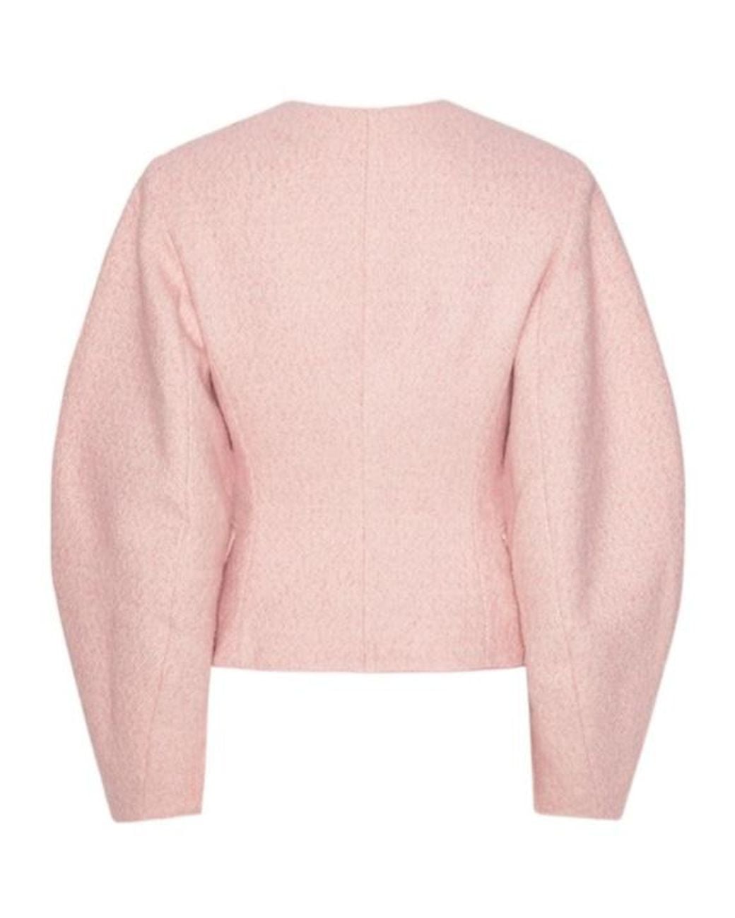 ROTATE BIRGER CHRISTENSEN Pink Textured Bouclé Cocoon Sleeve Jacket