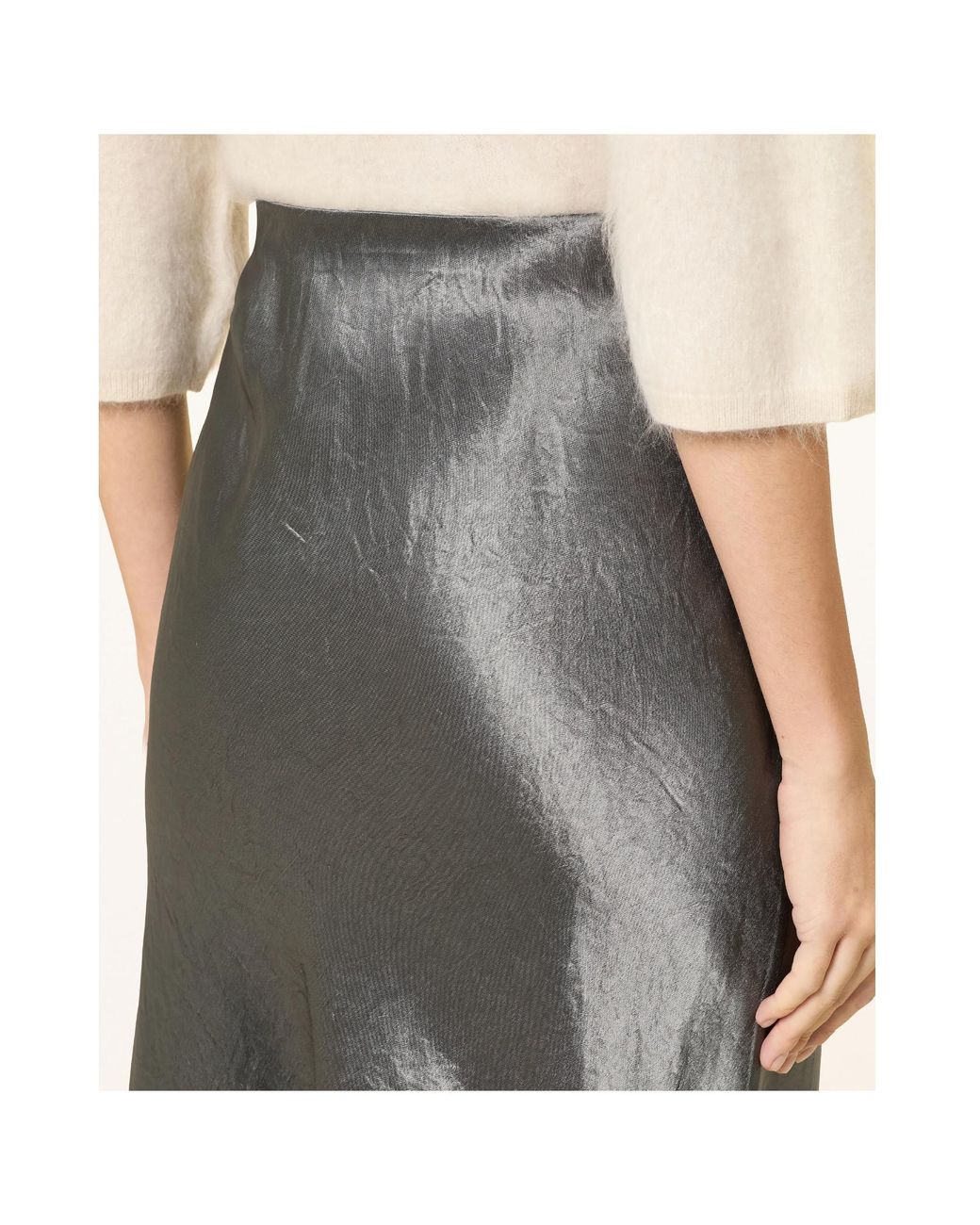 Max Mara Gray Satin-Finish Silk Skirt