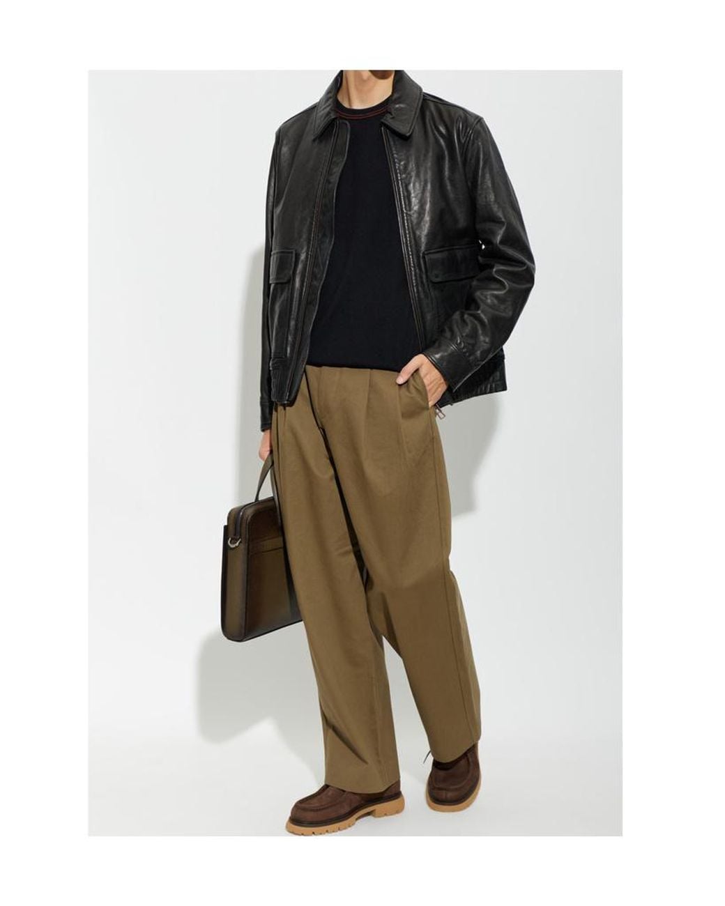 Paul Smith Black Ps Paul Smith Vintage-Style Leather Jacket for men