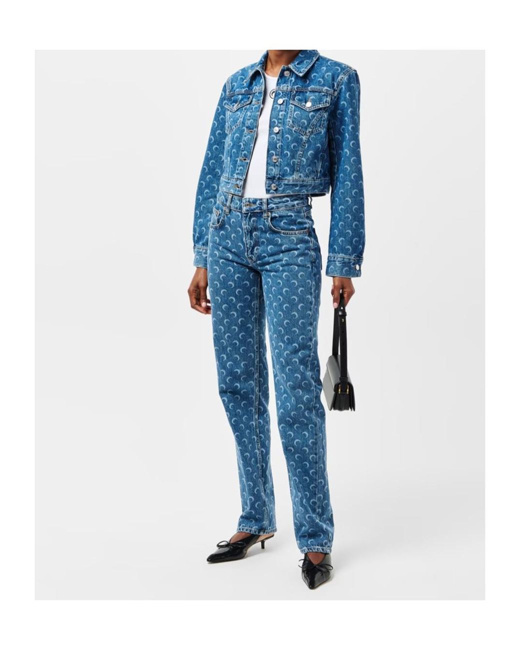 MARINE SERRE Blue Moon Pattern Button Denim Jacket