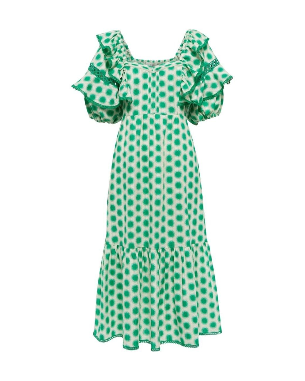 Diane von Furstenberg Green Oliver Lace Trimmed Cotton Midi Dress