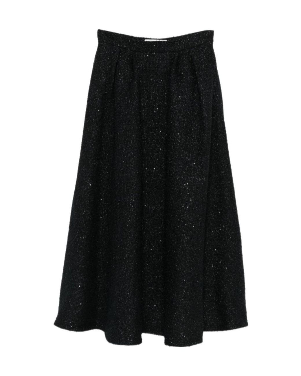 Alessandra Rich Black Sequin-Embellished Pleated Skirt