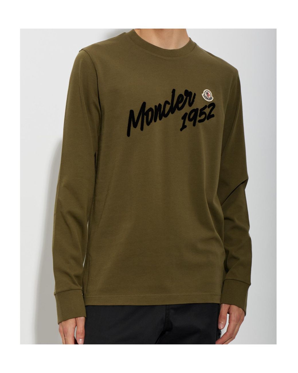 Moncler Green Logo Patch Long Sleeved T-Shirt for men