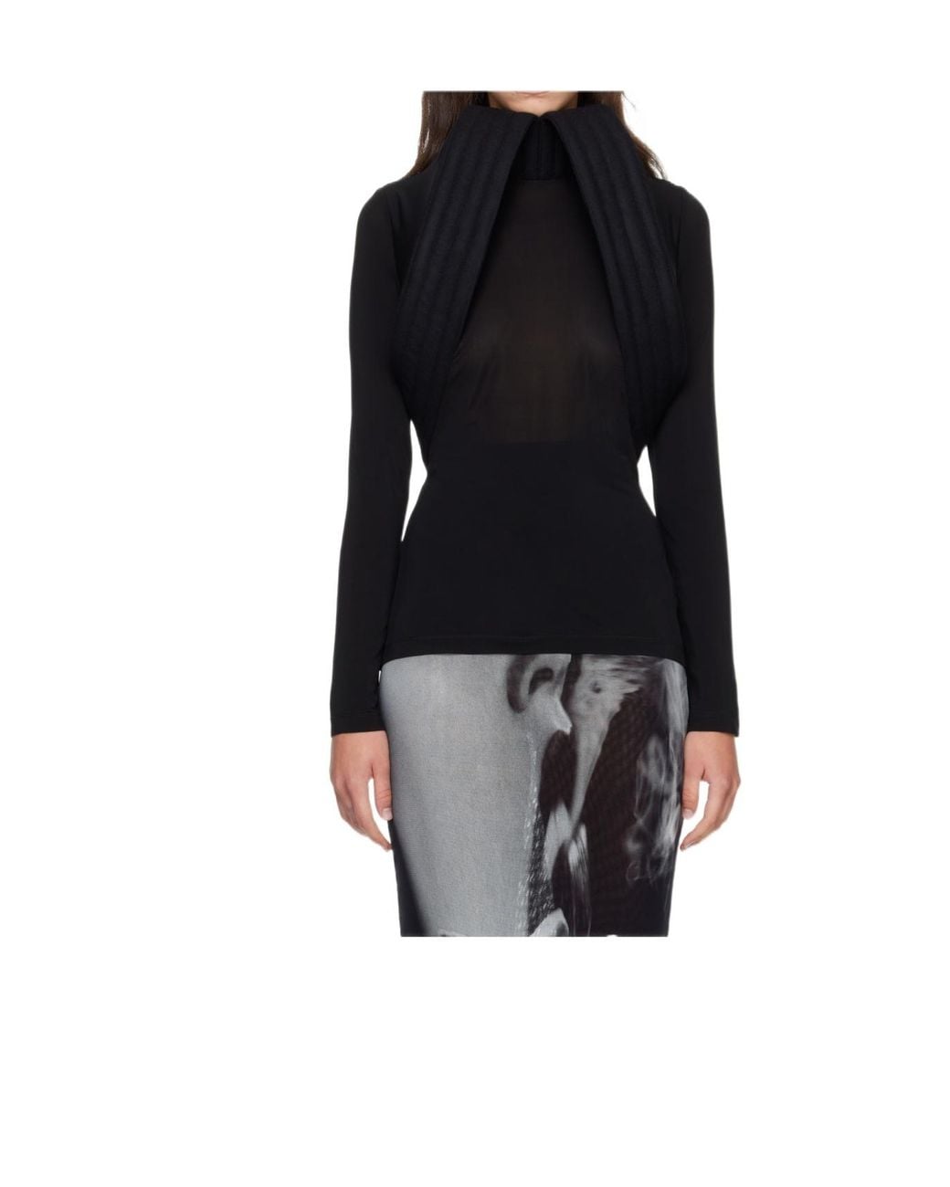 Jean Paul Gaultier Black Long-Sleeve High-Neck Top