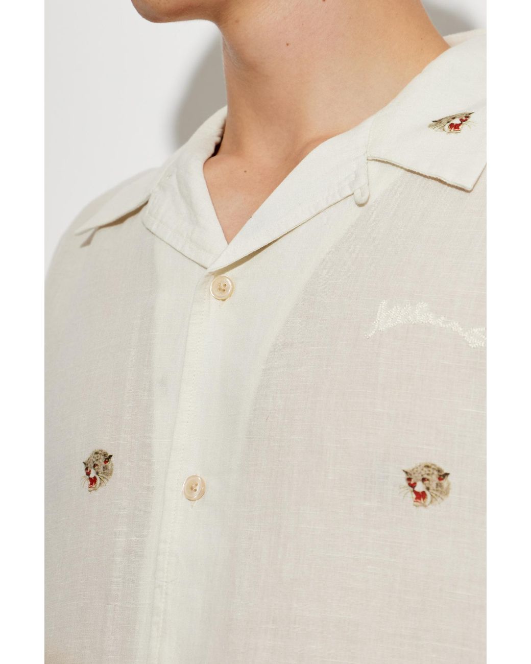 AllSaints White Feline Embroidered Short-Sleeve Shirt for men