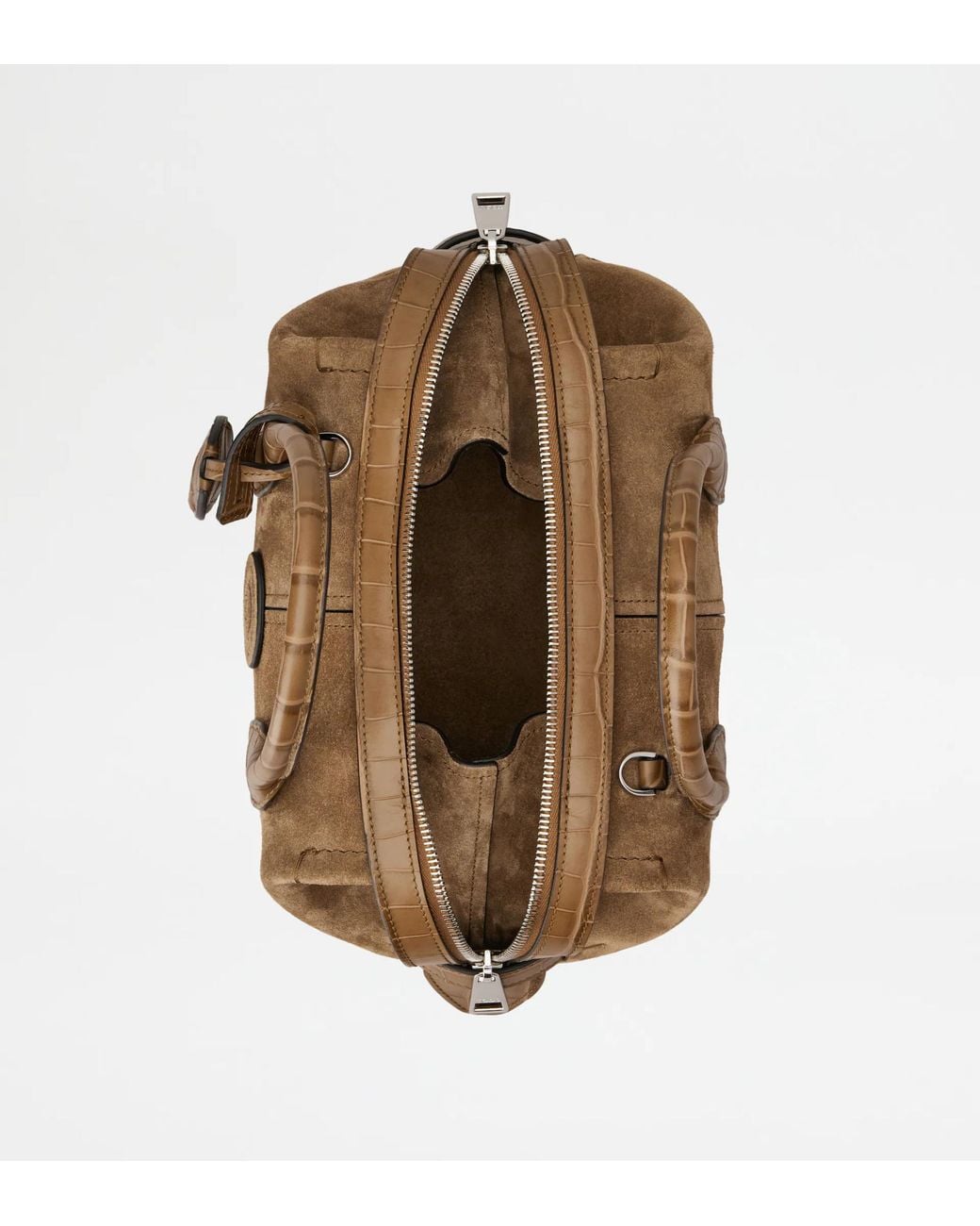 Tod's Brown Croc-Effect Panelled Suede Tote Bag