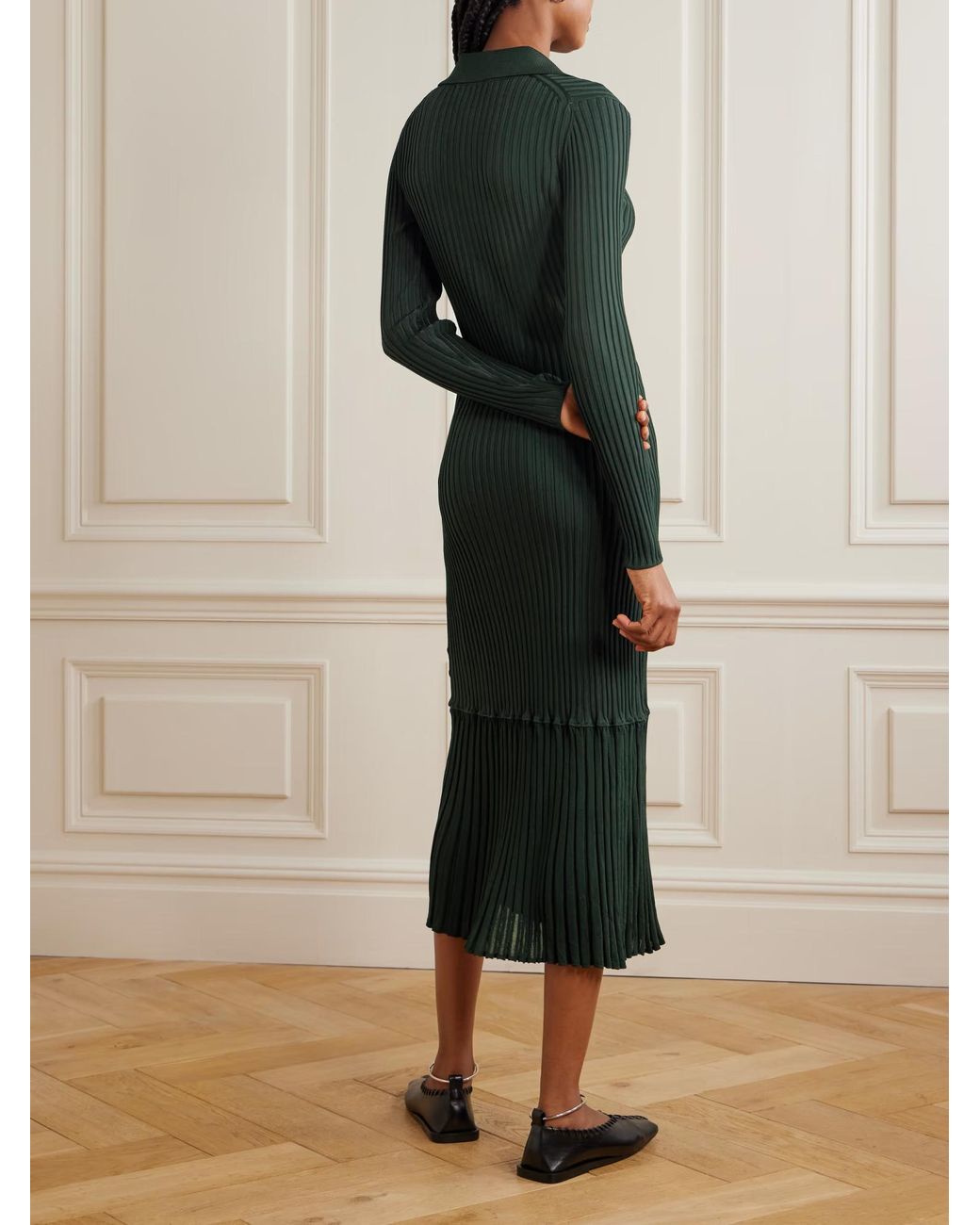 Proenza Schouler Green Luiza Ribbed-Knit Midi Shirt Dress