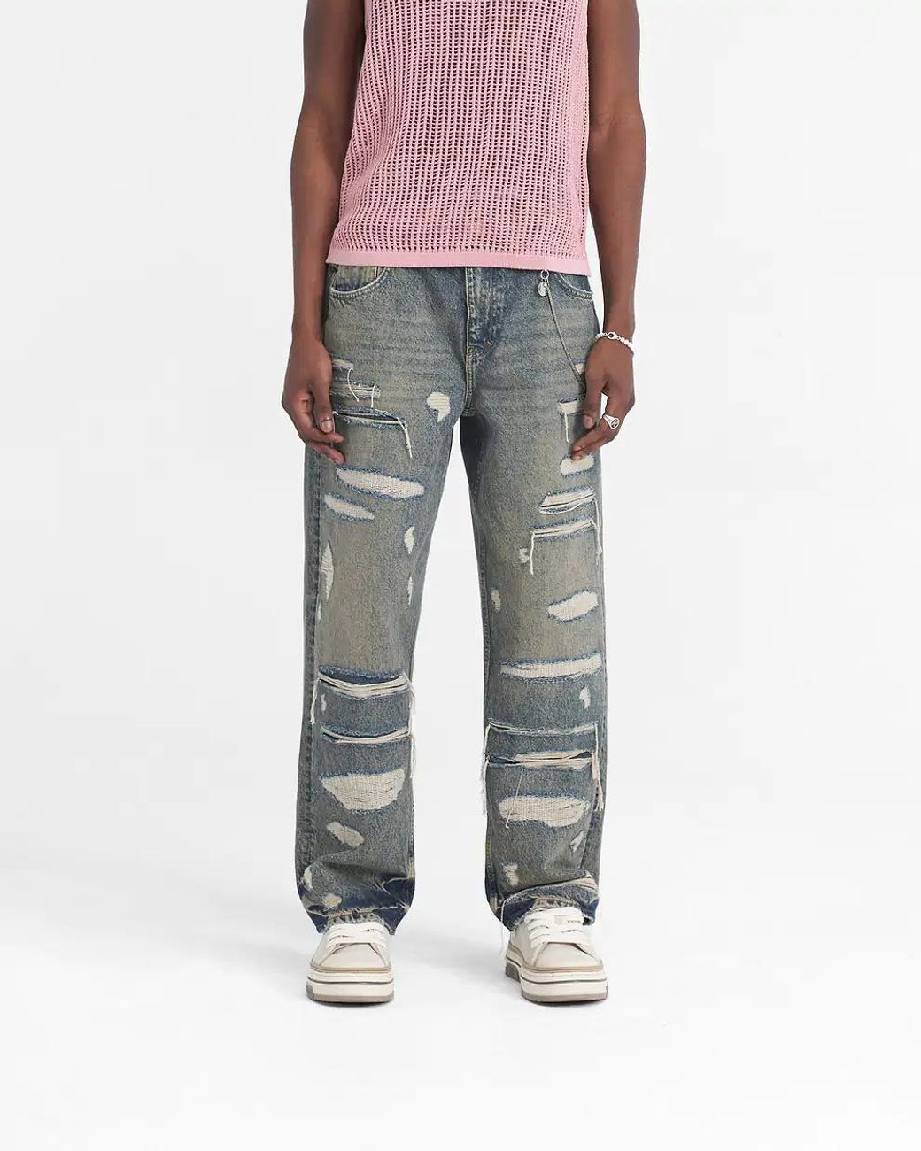 Represent Blue Torn Denim Trousers for men