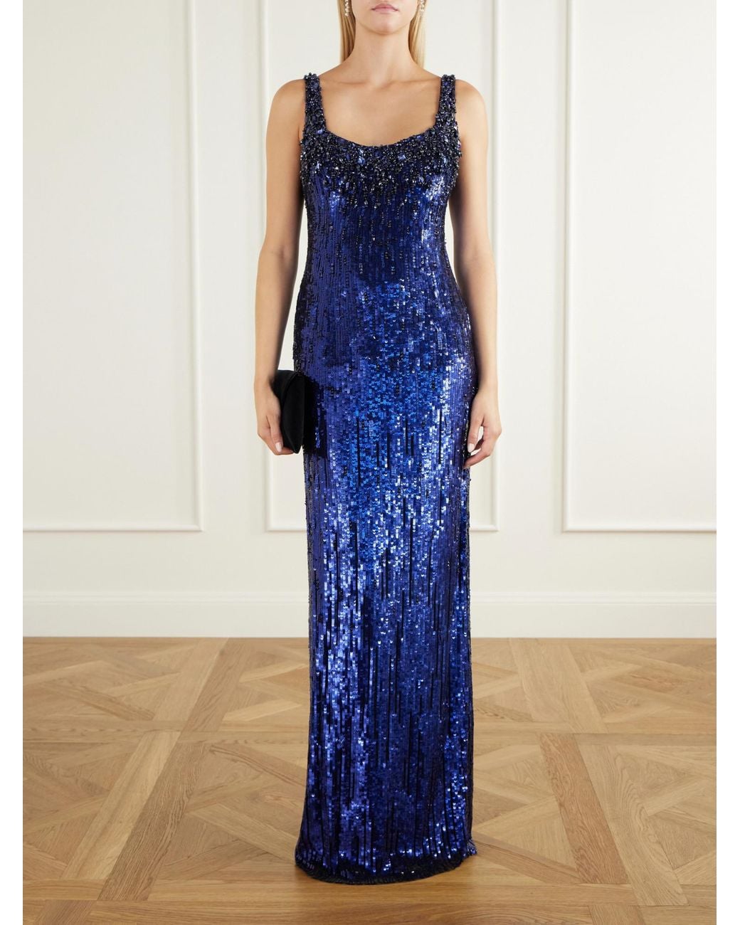Jenny Packham Blue Rosalie Crystal-Embellished Sequined Tulle Gown
