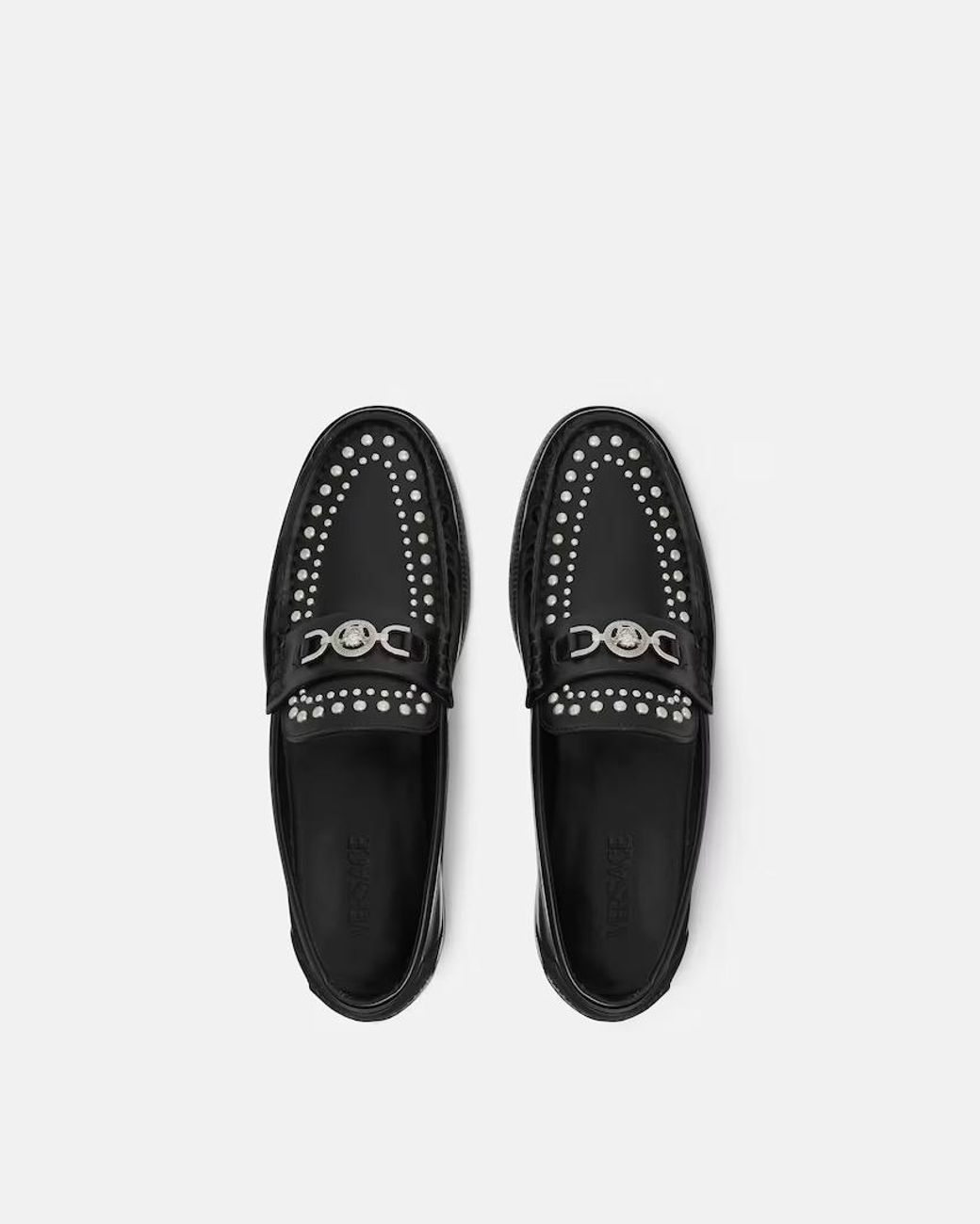 Versace Black Embellished Round-Toe Loafers for men