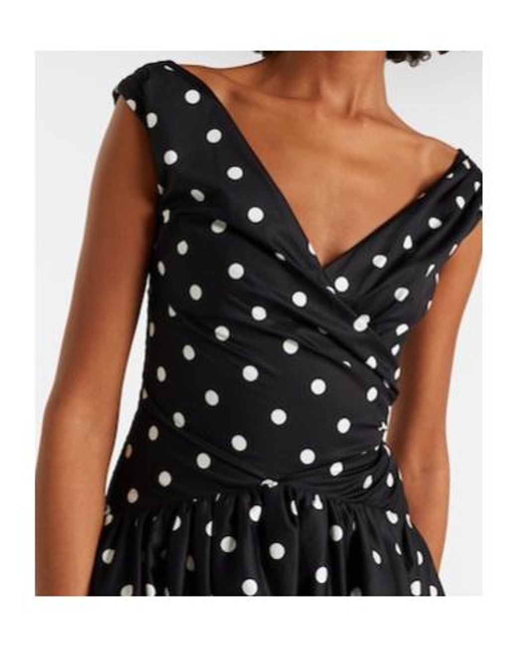 Self-Portrait Black Polka-Dot Off-Shoulder Cotton Midi Dress